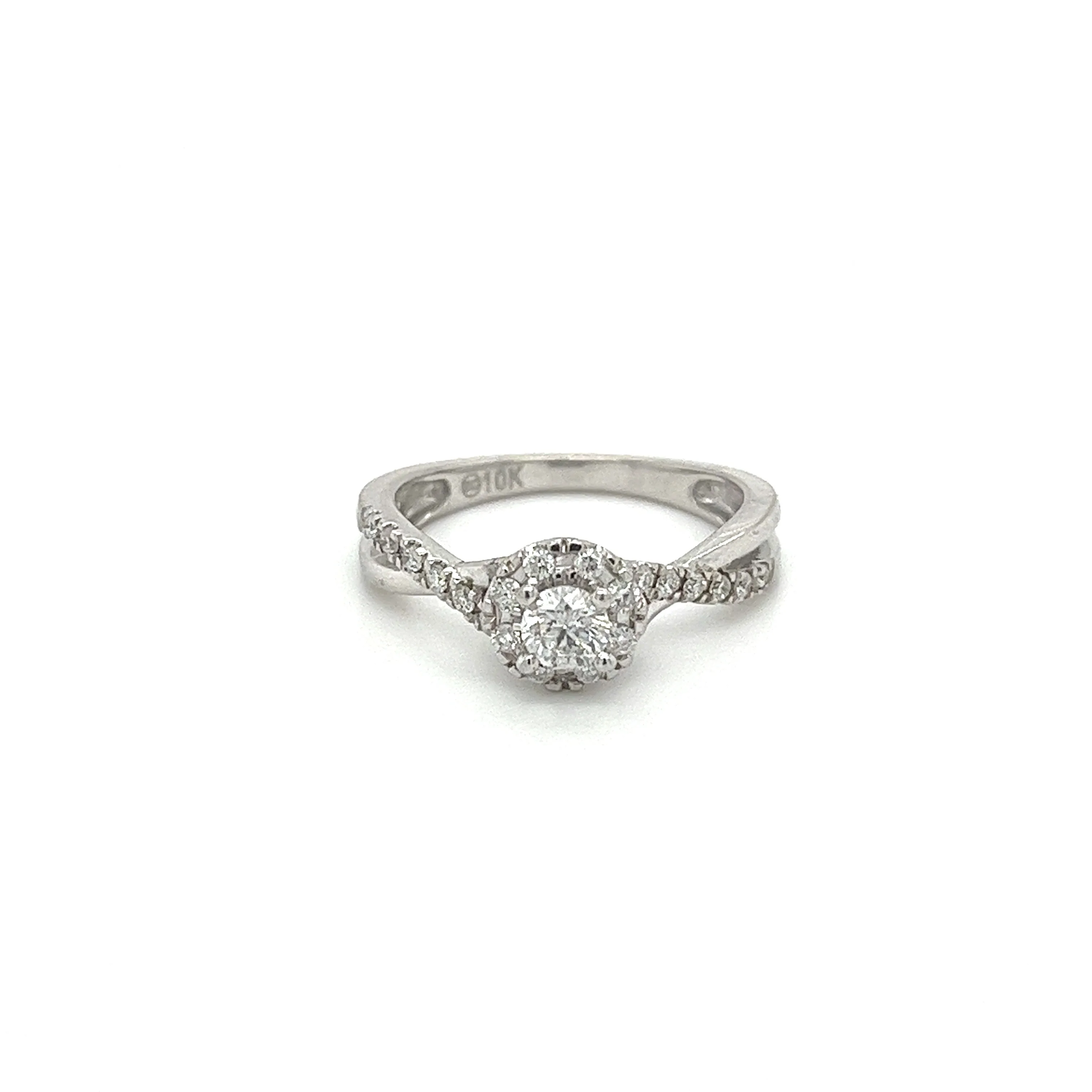 0.91 Carat Natural Diamond 10K White Gold Twisted Shank Ring - Image 3