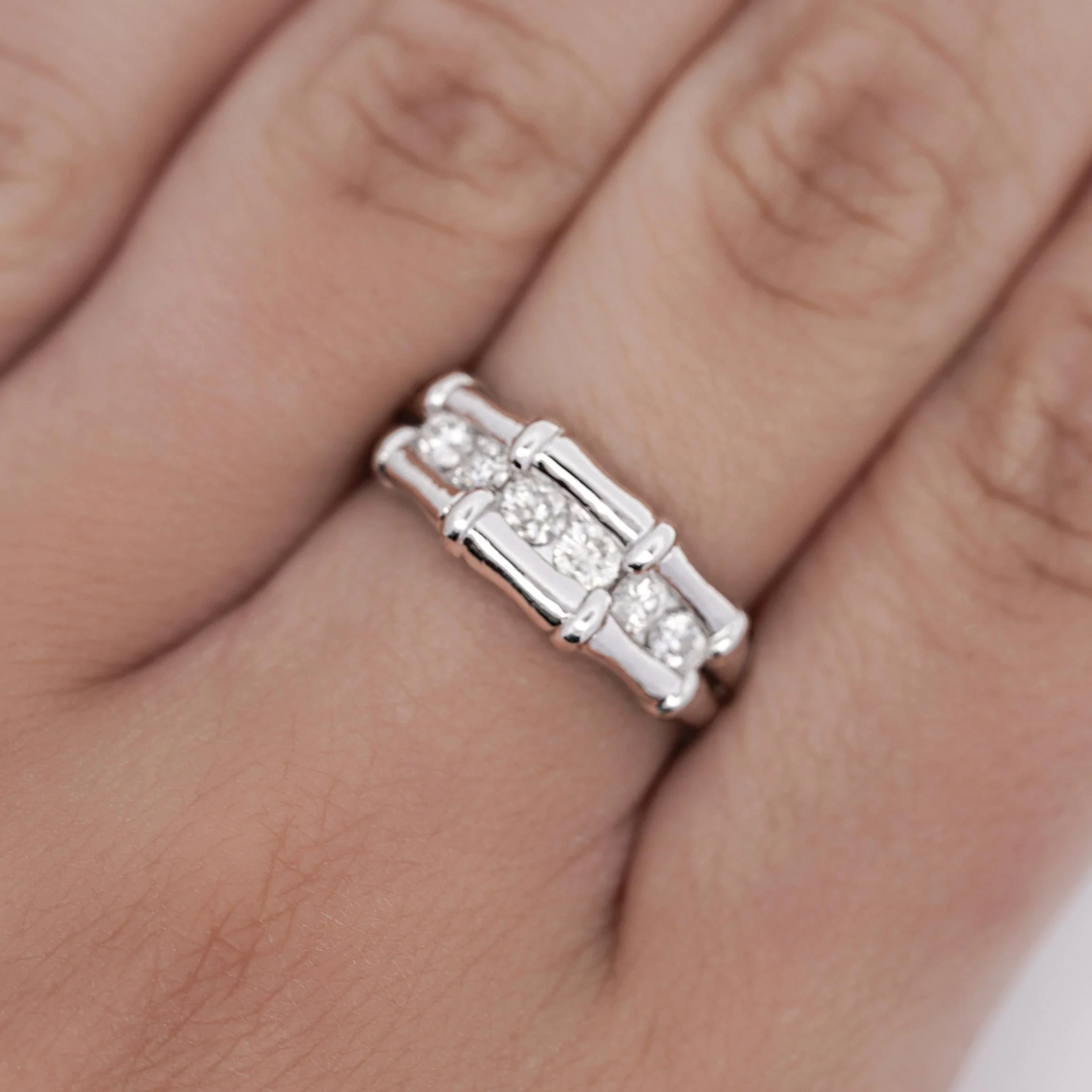 0.5 Carat Round Diamond Bamboo Style Platinum Channel Set Band Ring - Image 2