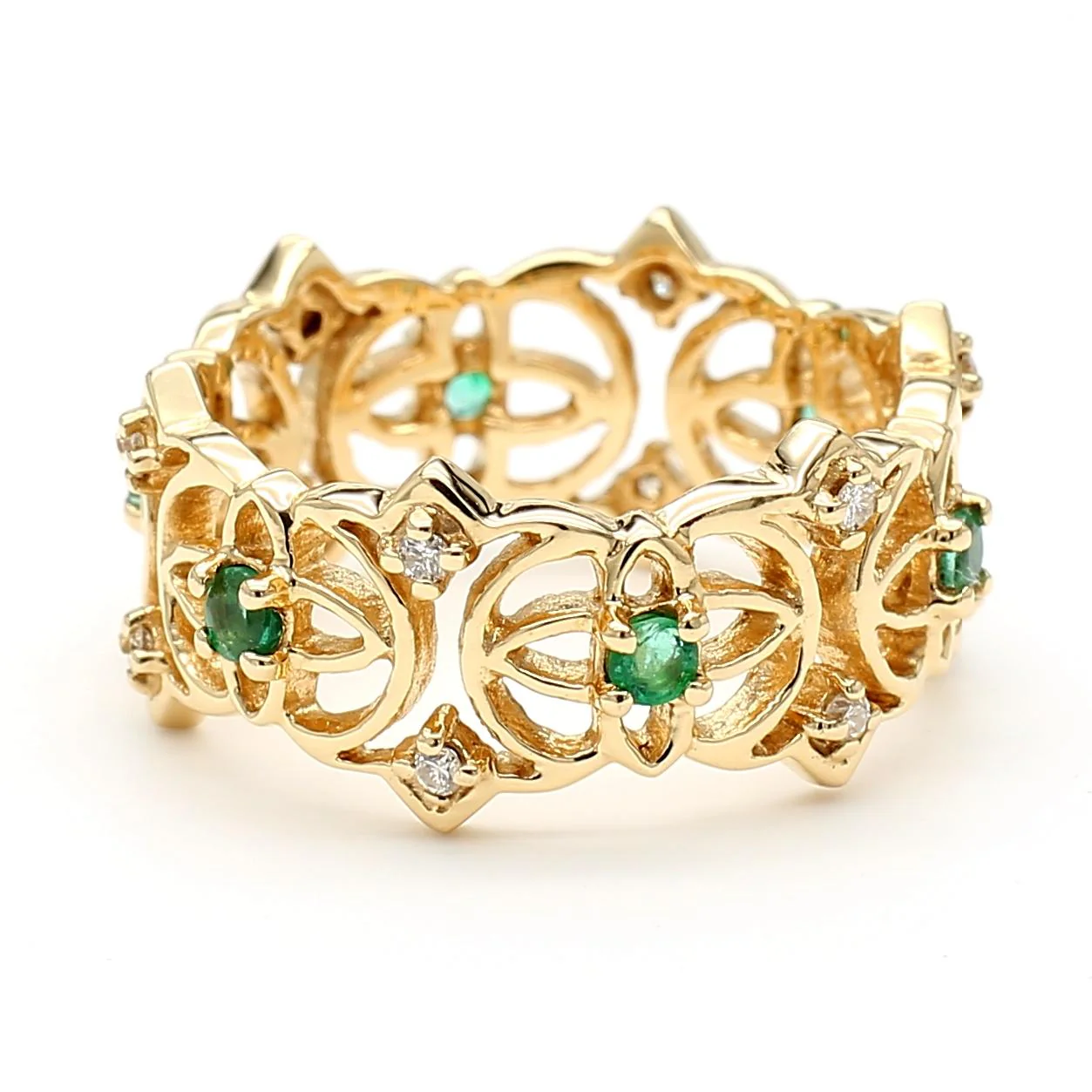 0.50 Carat Emerald & Diamond 14K Gold Open Geometric Band Ring - Image 3