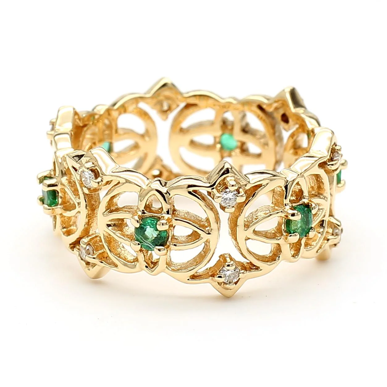 0.50 Carat Emerald & Diamond 14K Gold Open Geometric Band Ring - Image 4