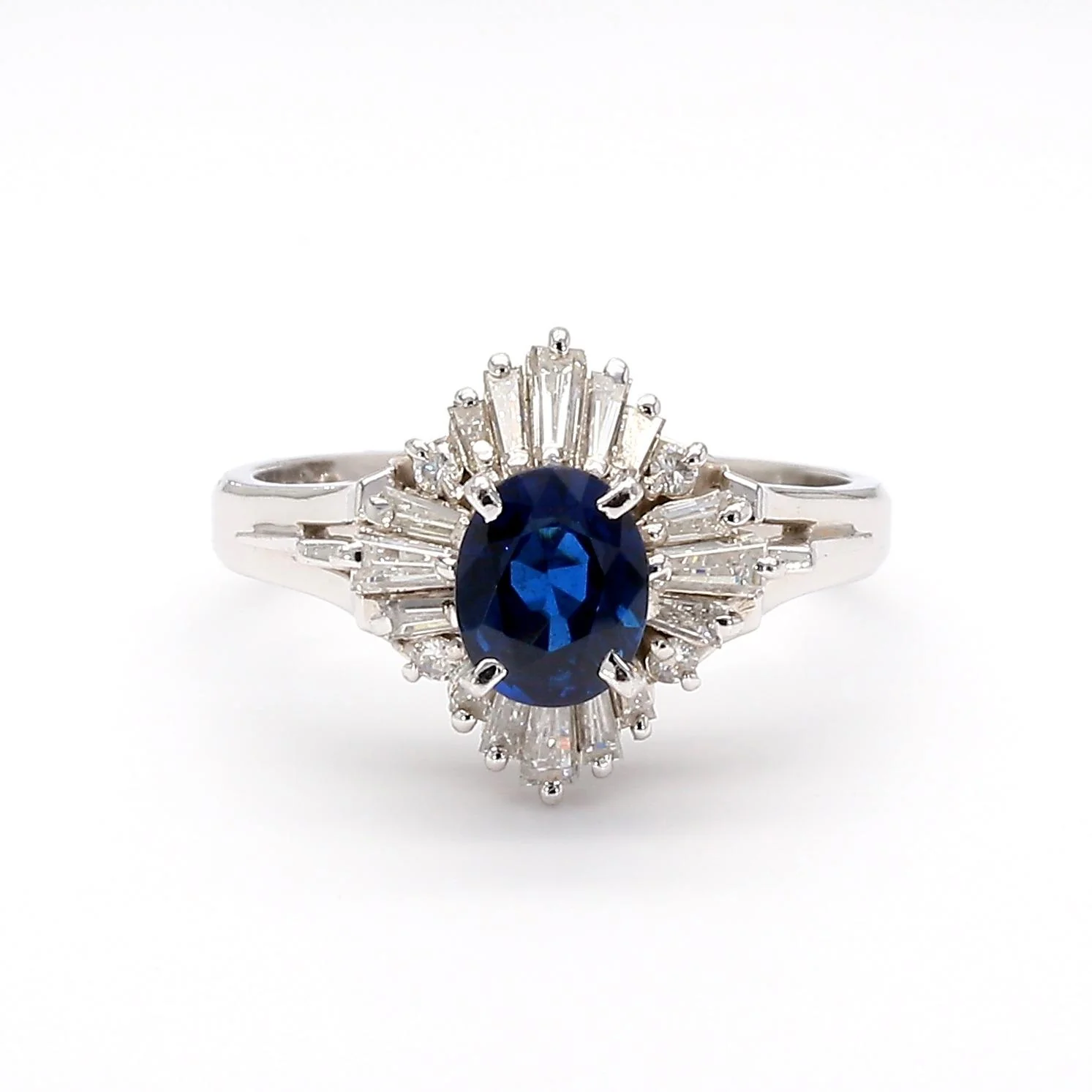 0.50 Carat Oval Sapphire & Baguette Diamond Ballerina Platinum Ring