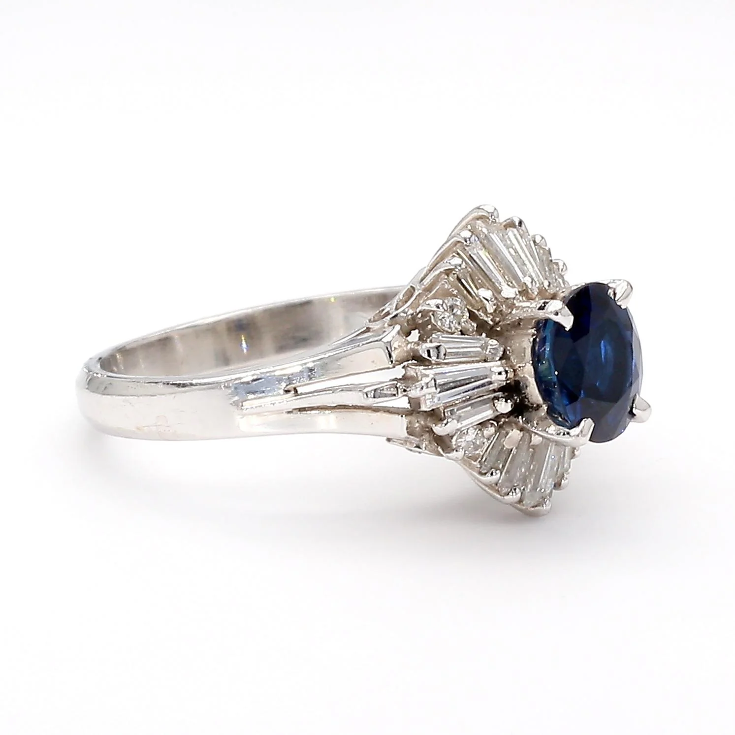 0.50 Carat Oval Sapphire & Baguette Diamond Ballerina Platinum Ring - Image 4