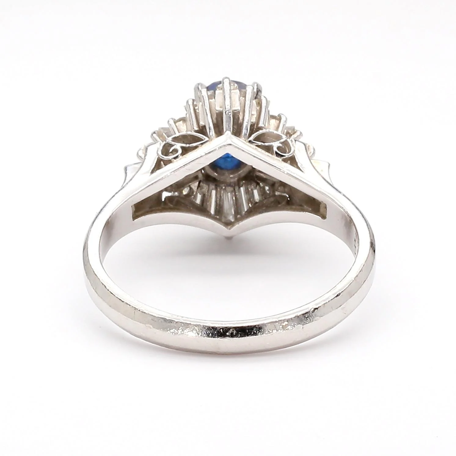 0.50 Carat Oval Sapphire & Baguette Diamond Ballerina Platinum Ring - Image 6