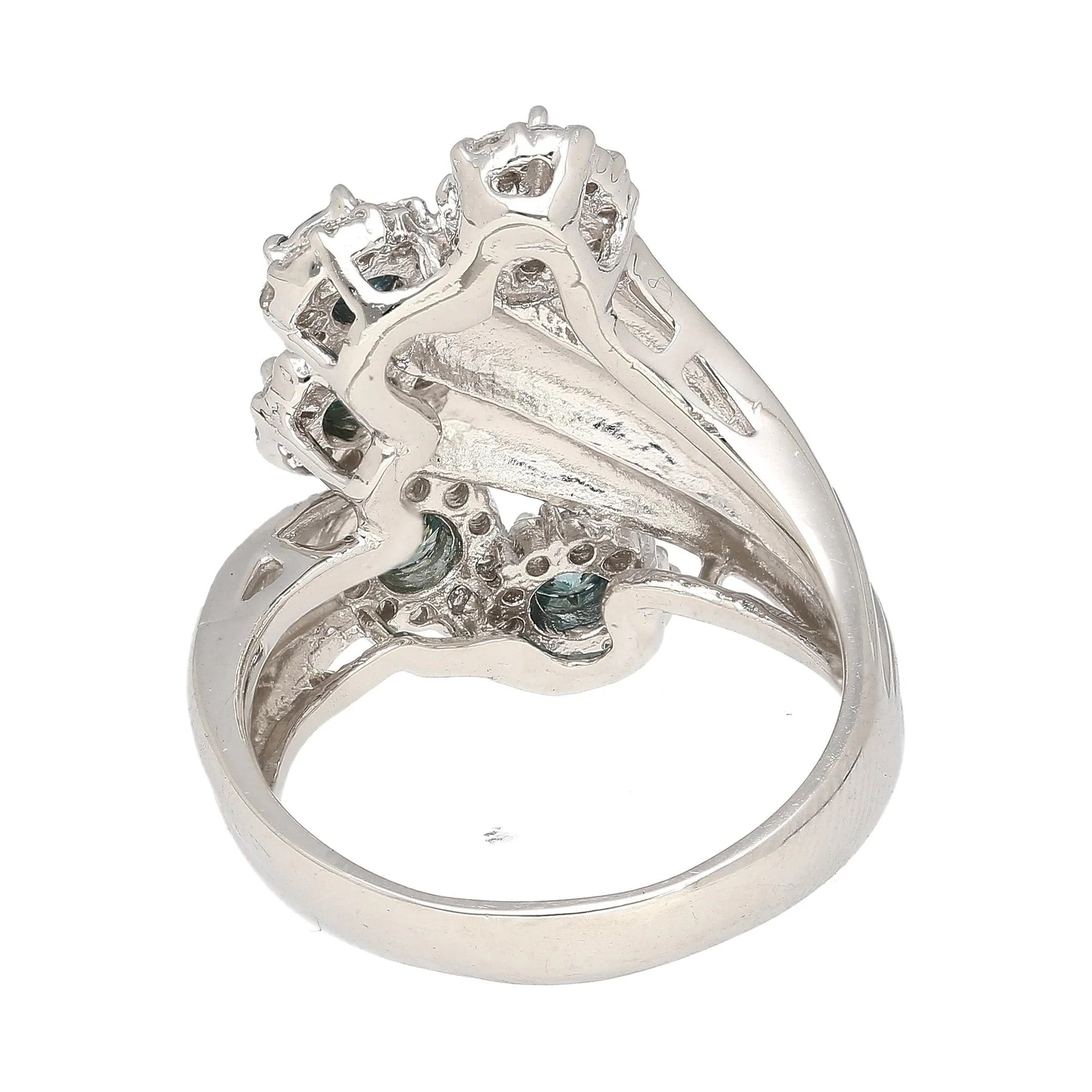 0.62 Carat Round Blue and White Diamond 5-Row Curved Platinum Ring - Image 6