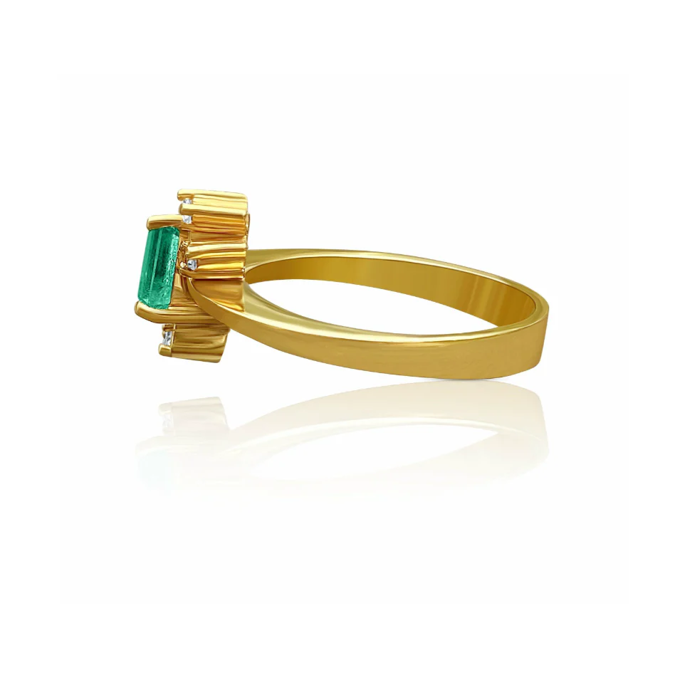 0.72 Carat Emerald and Diamond Bypass 18K Gold Ring - Image 2