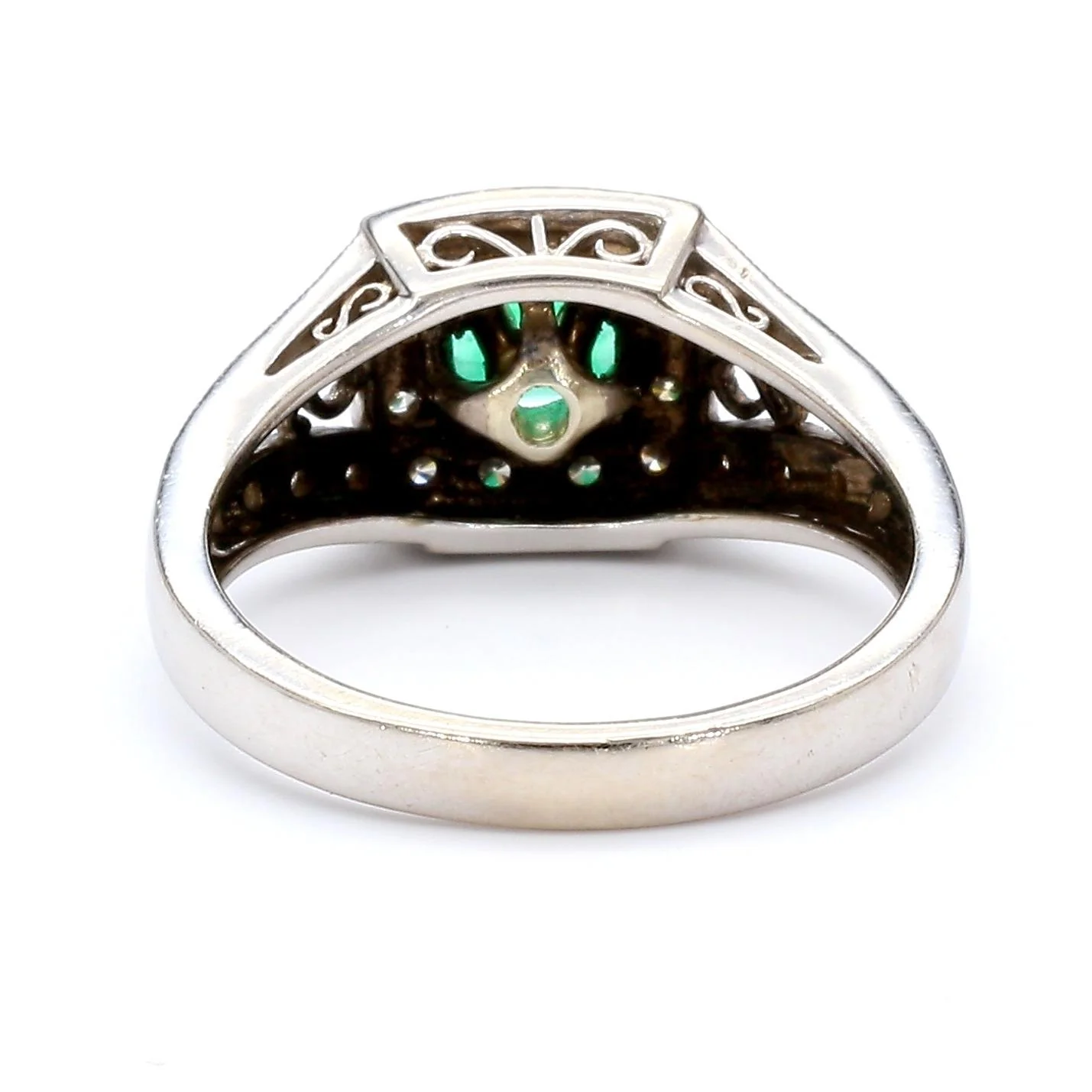 0.77 Carat Square Emerald and Diamond Filigree Halo 14K White Gold Ring - Image 5