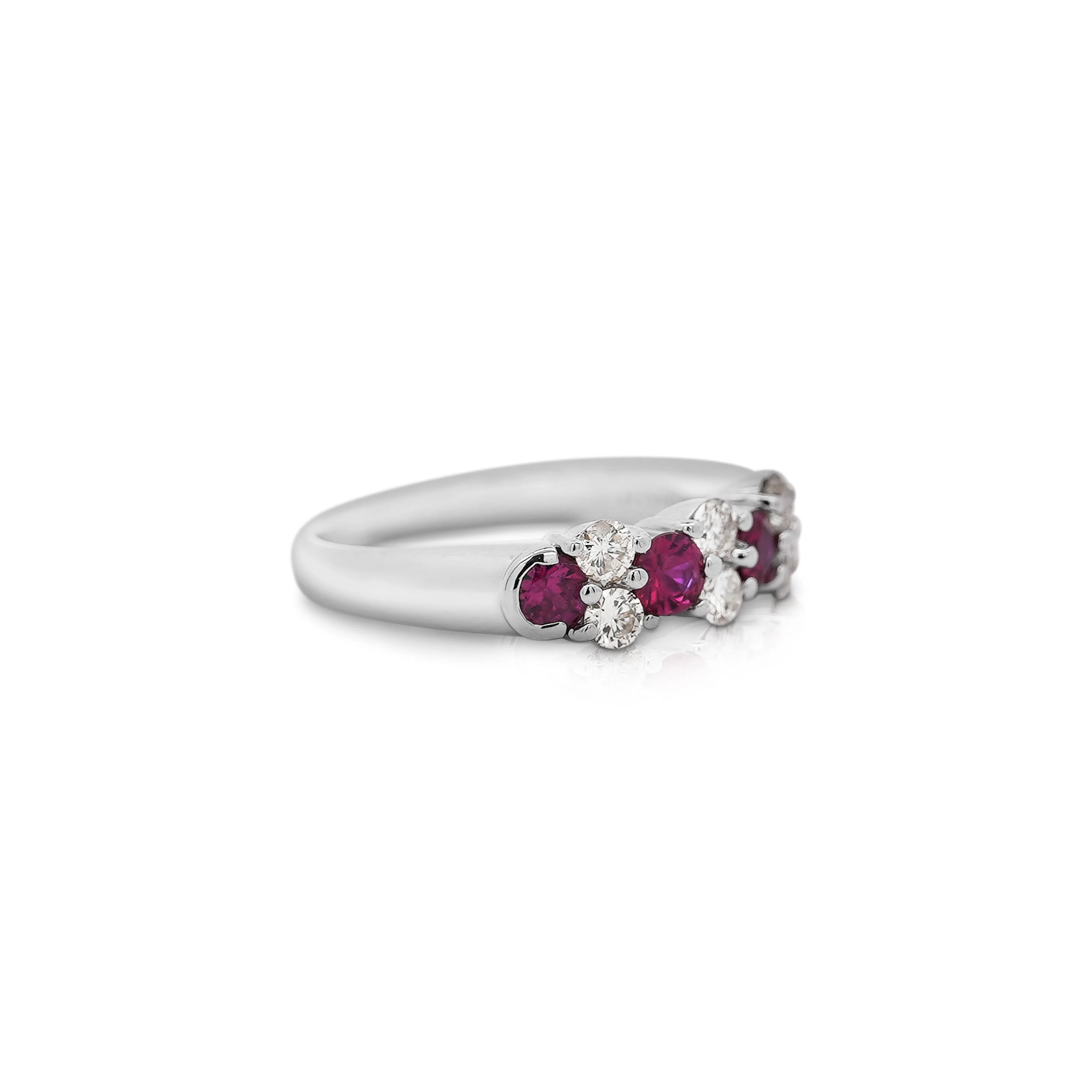 0.77 Round Cut Ruby and Diamond Platinum Cluster Band Ring - Image 5