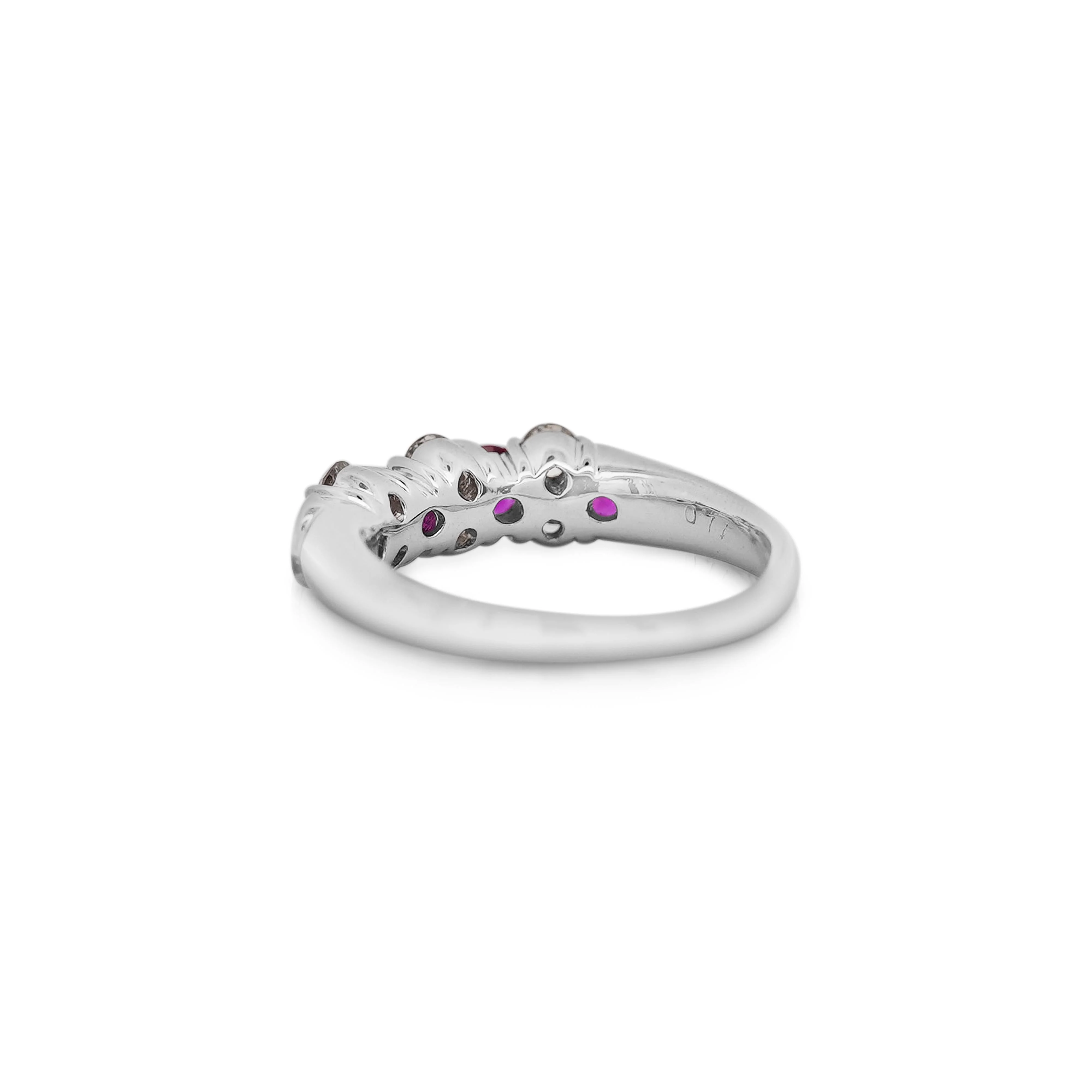 0.77 Round Cut Ruby and Diamond Platinum Cluster Band Ring - Image 6