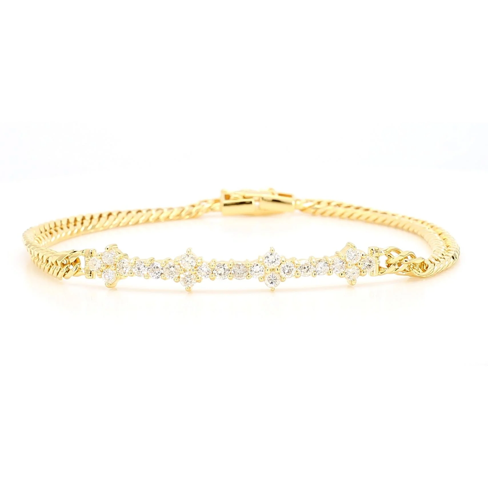 0.88 Carat Diamond in 18K Gold Twisted Rope Chain Floral Bracelet