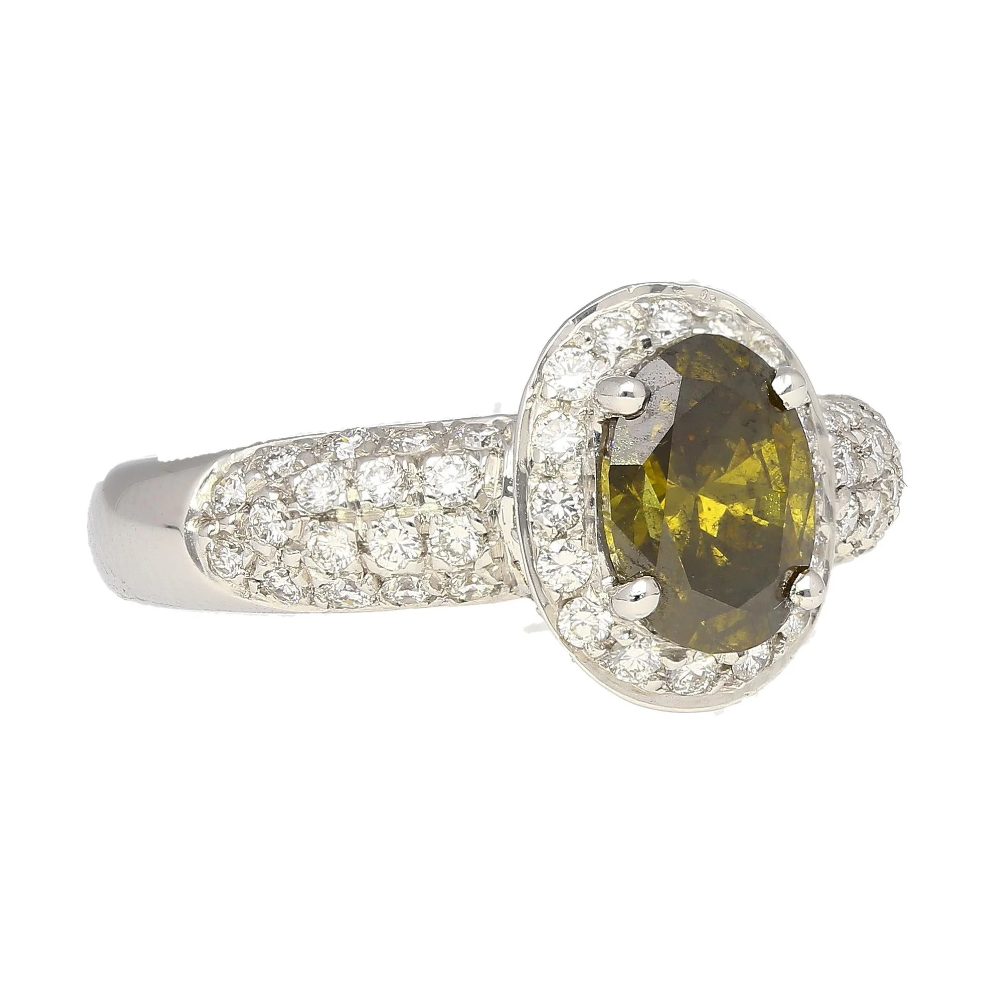 0.92 Carat Oval Cut Green Diamond Statement Ring In 18k White Gold - Image 2