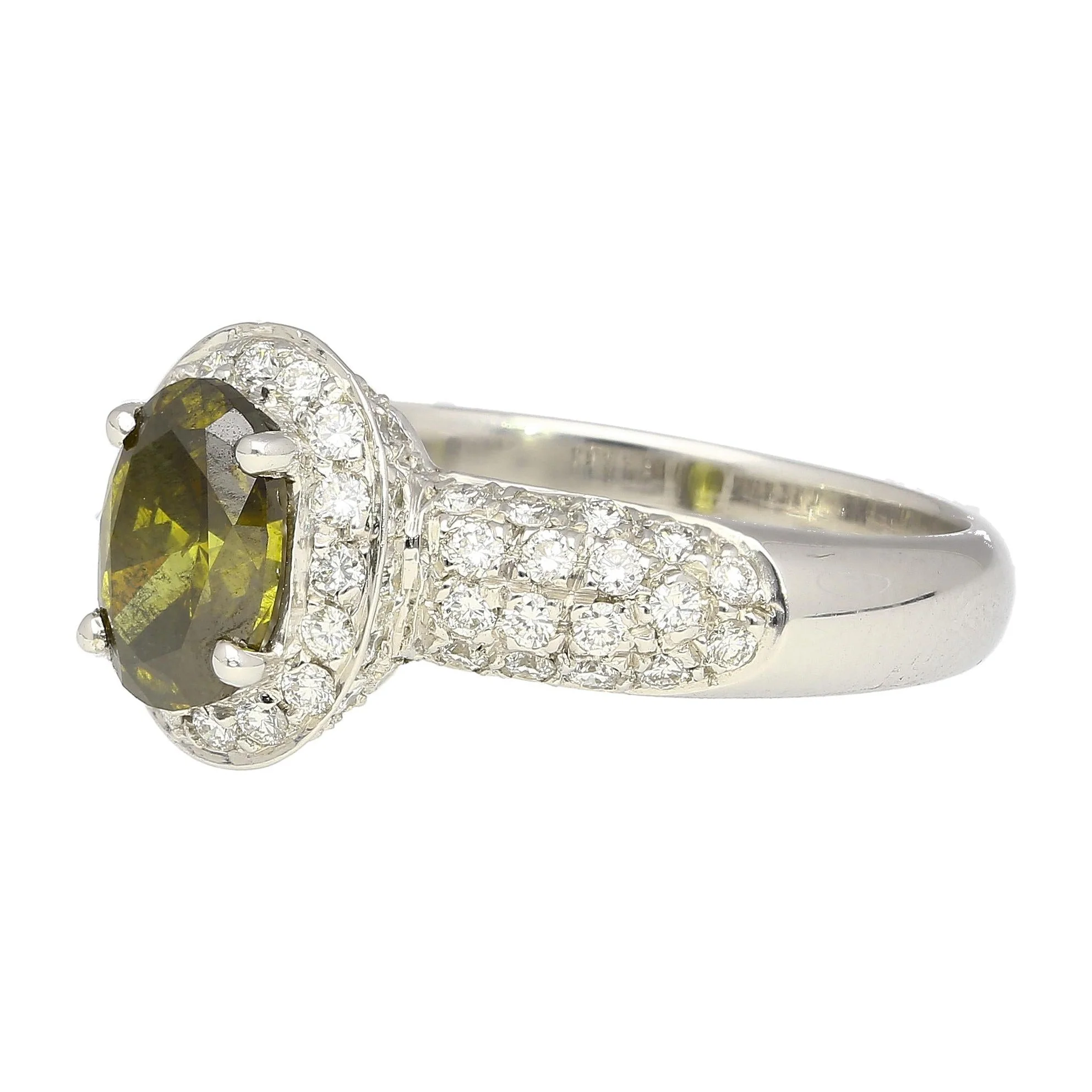 0.92 Carat Oval Cut Green Diamond Statement Ring In 18k White Gold - Image 6