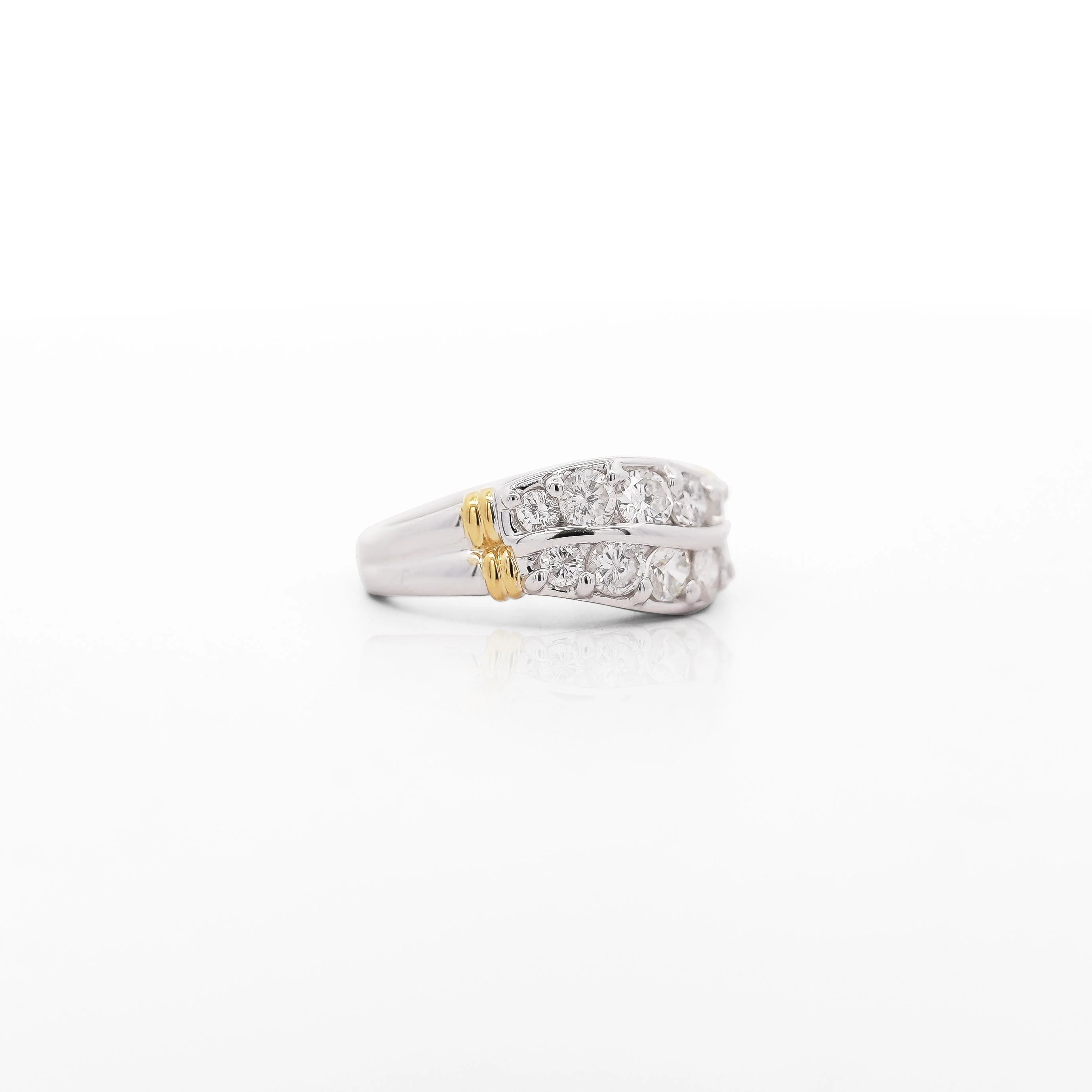 1.01 Carat Dual Row Diamond Channel Platinum & 18K Gold Wavy Band Ring - Image 3