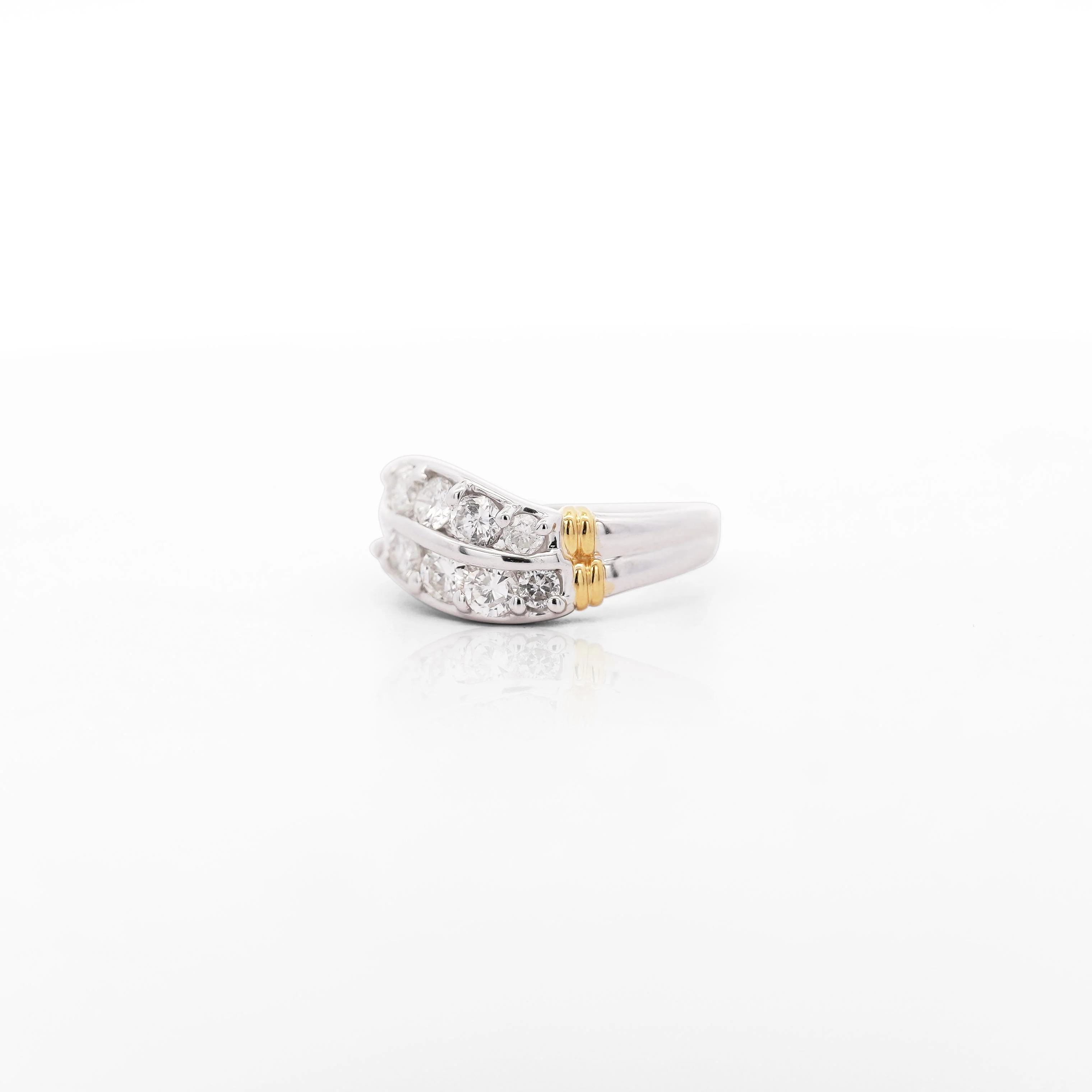 1.01 Carat Dual Row Diamond Channel Platinum & 18K Gold Wavy Band Ring - Image 4