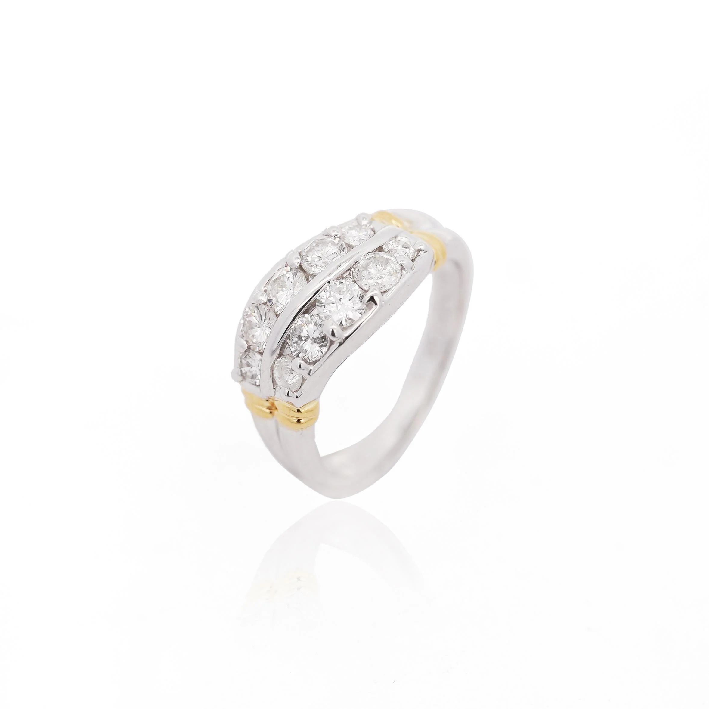 1.01 Carat Dual Row Diamond Channel Platinum & 18K Gold Wavy Band Ring - Image 5