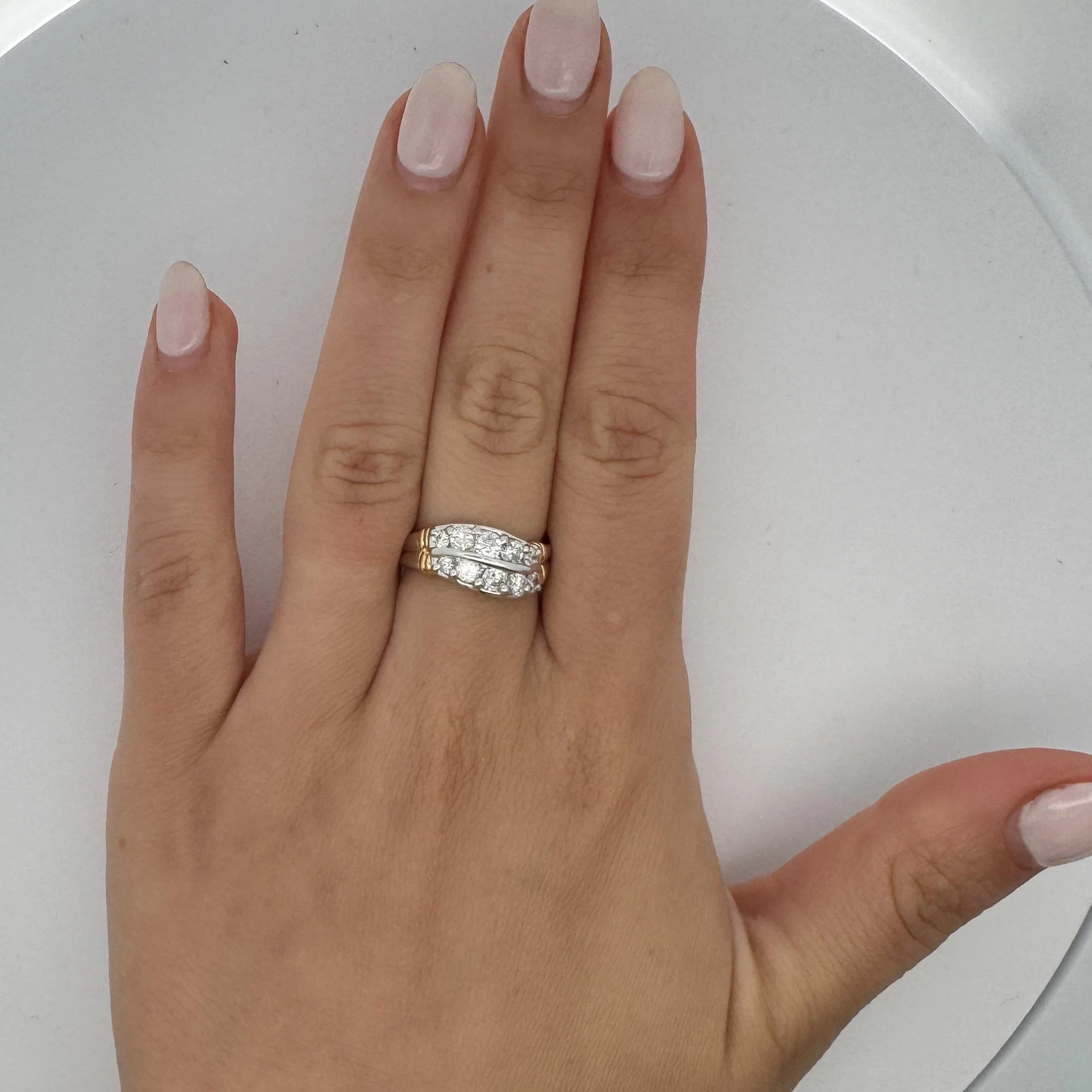 1.01 Carat Dual Row Diamond Channel Platinum & 18K Gold Wavy Band Ring - Image 6