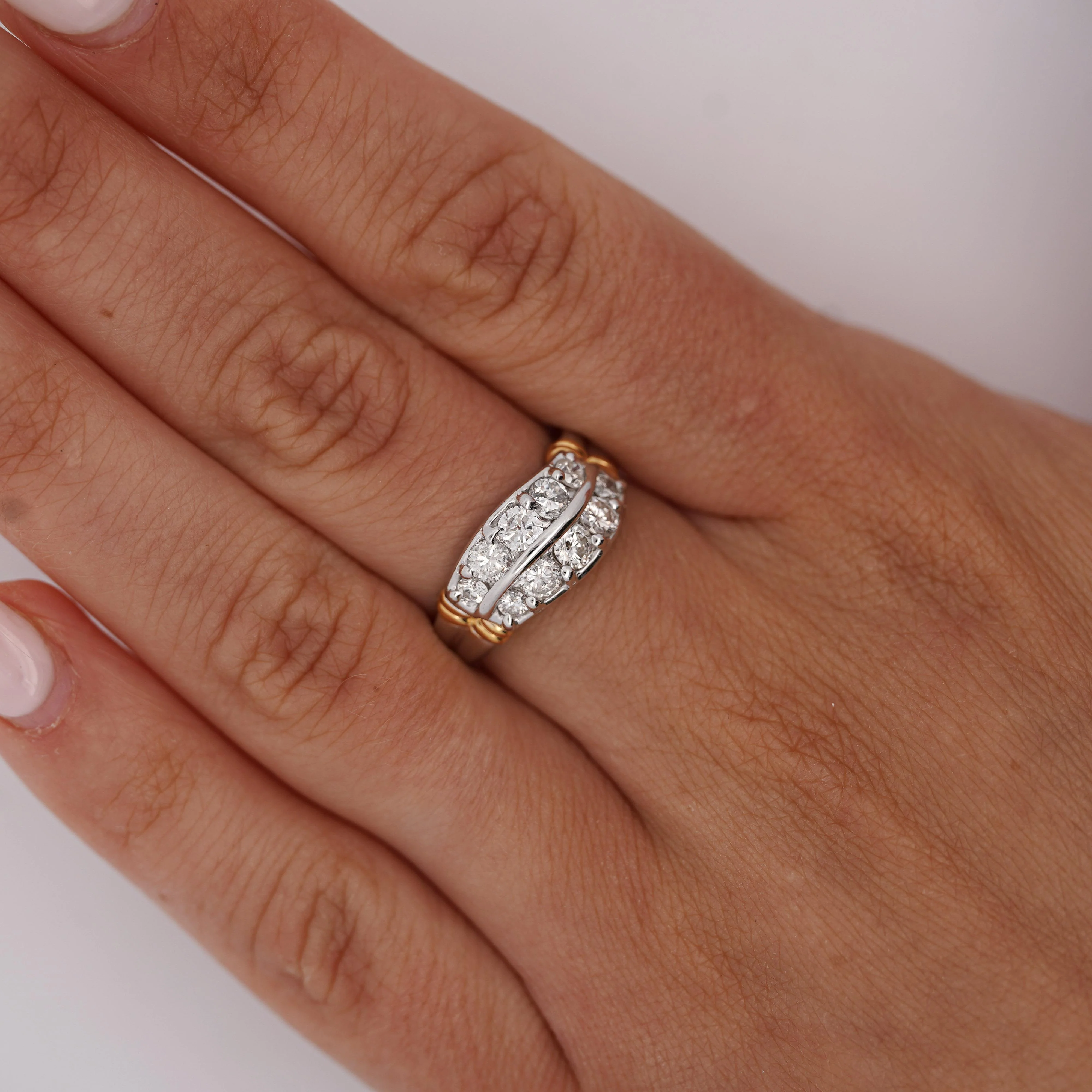 1.01 Carat Dual Row Diamond Channel Platinum & 18K Gold Wavy Band Ring - Image 7