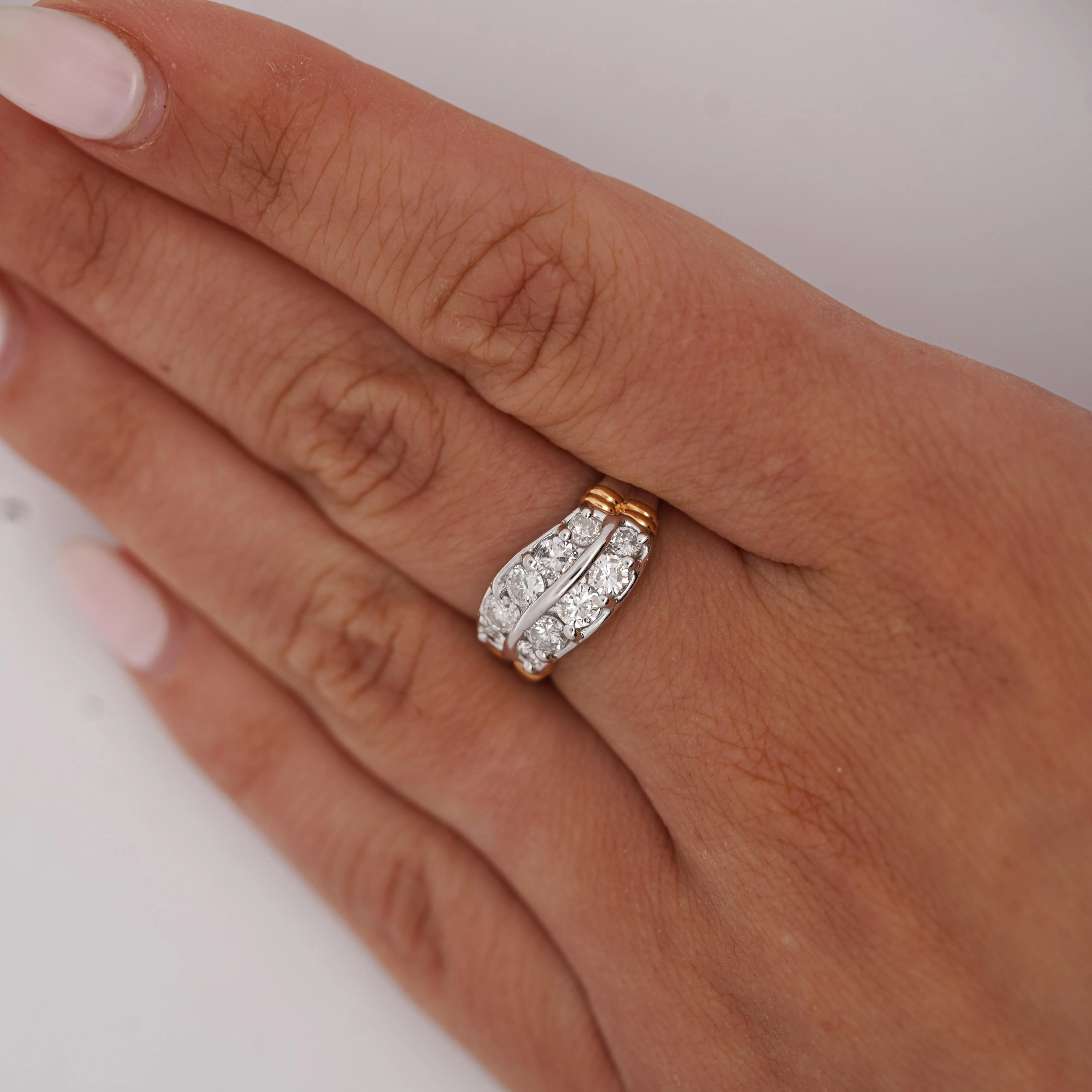 1.01 Carat Dual Row Diamond Channel Platinum & 18K Gold Wavy Band Ring - Image 9