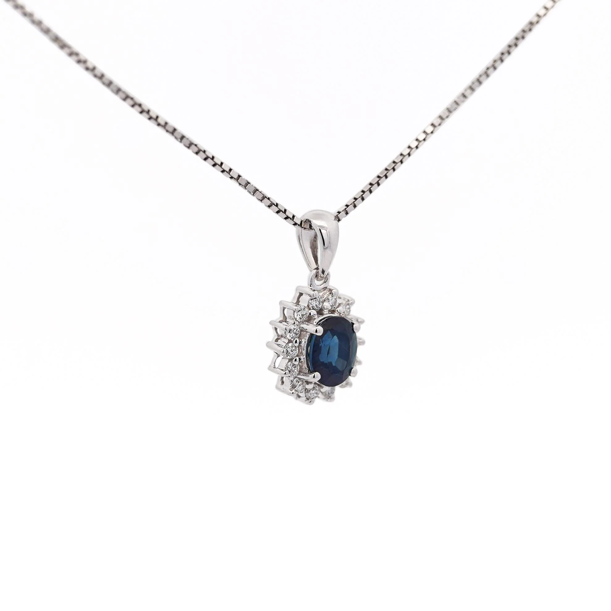 1.08 Carat Oval Blue Sapphire & Diamond Halo 14k Pendant Necklace - Image 4