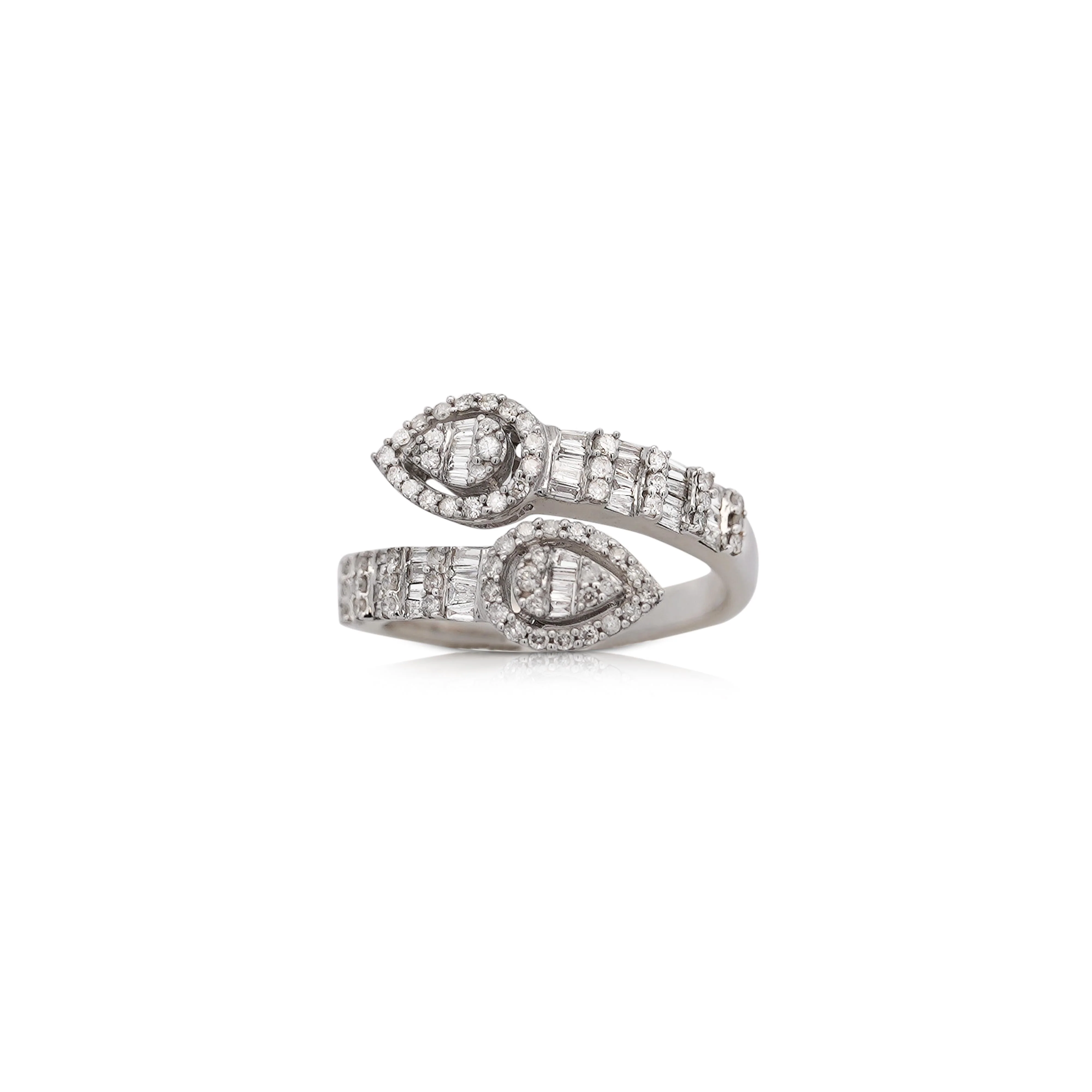 1.10 Carat Pear Shape Diamond Cluster Bypass Ring in 14K White Gold - Image 2