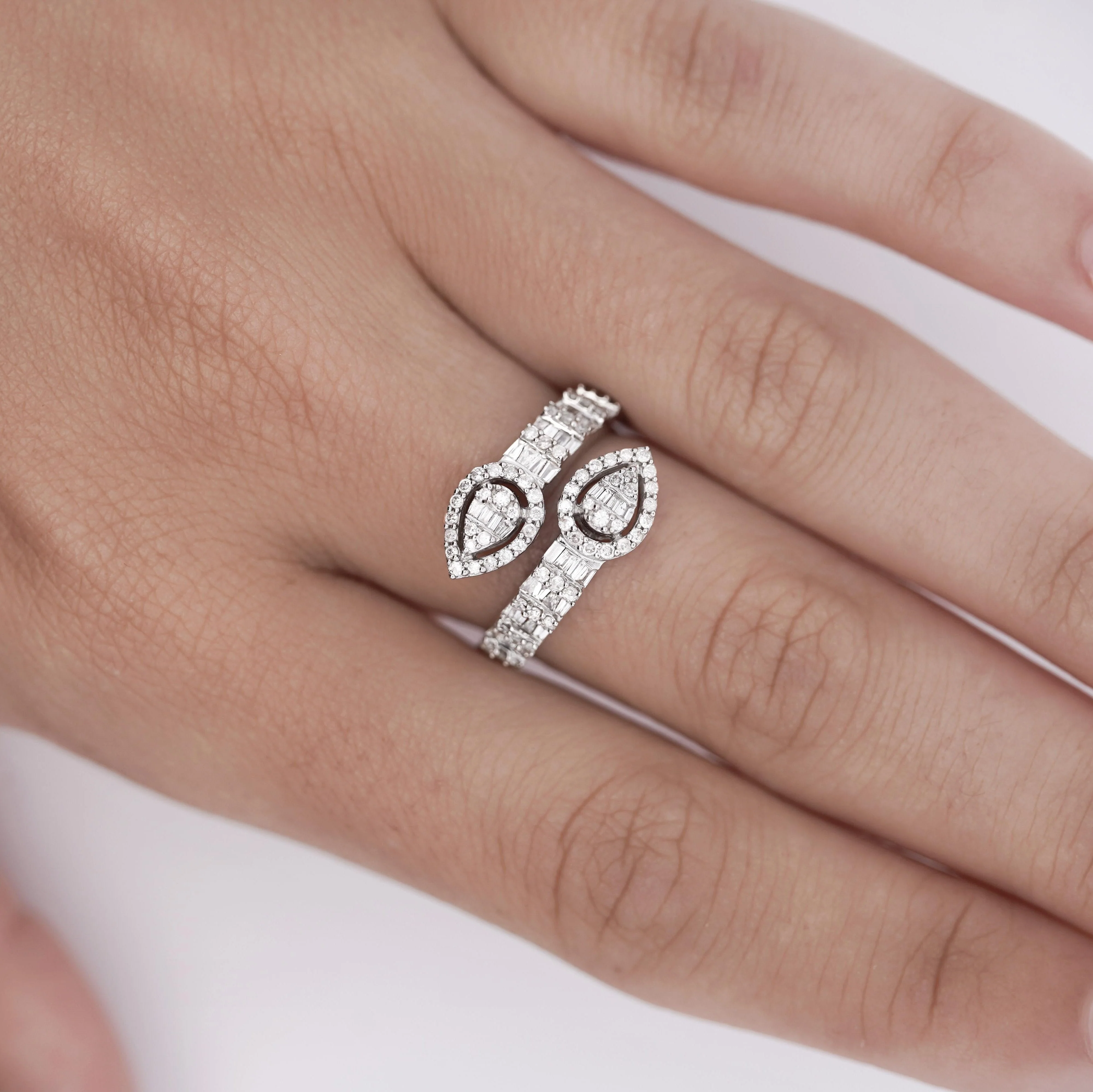 1.10 Carat Pear Shape Diamond Cluster Bypass Ring in 14K White Gold - Image 3