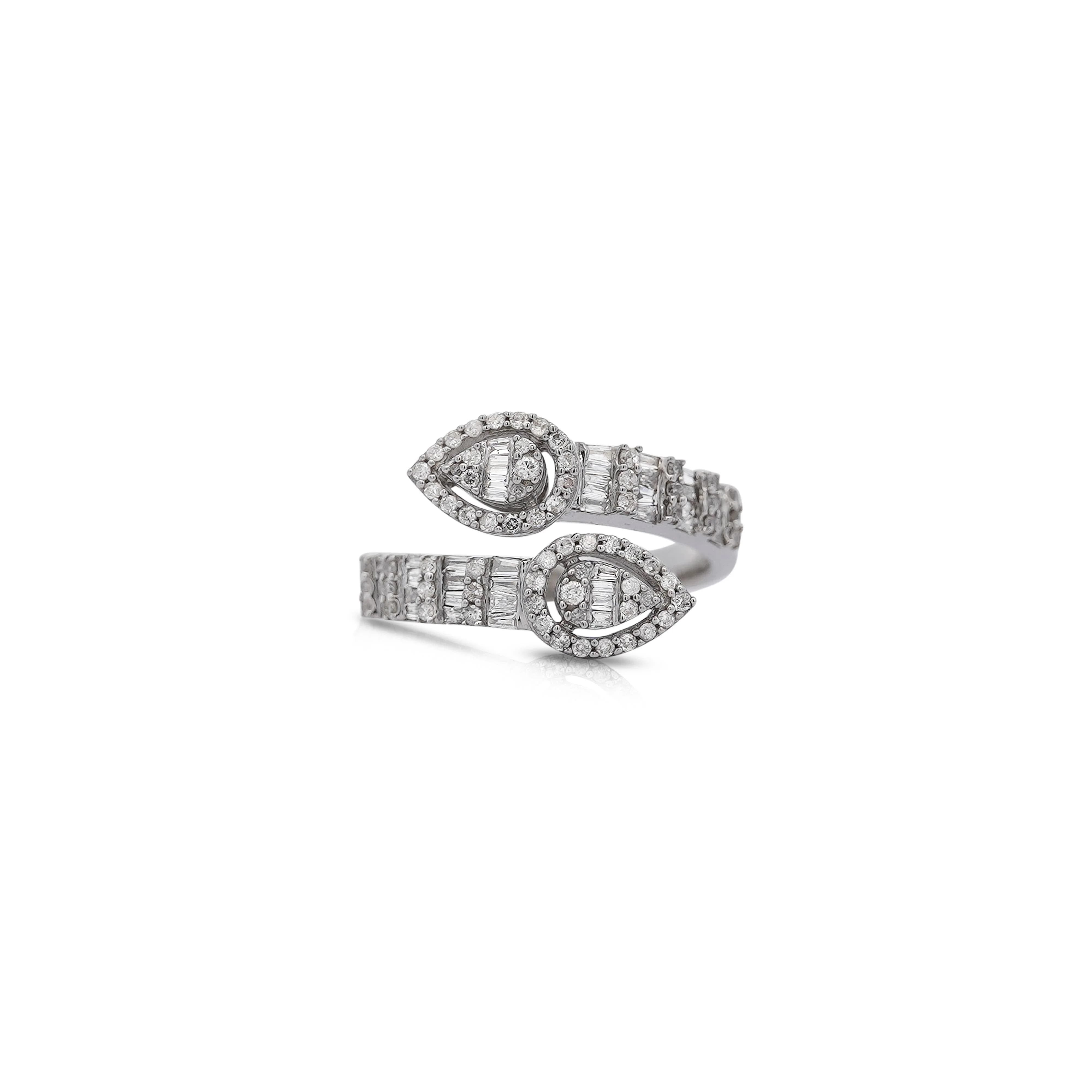 1.10 Carat Pear Shape Diamond Cluster Bypass Ring in 14K White Gold - Image 4