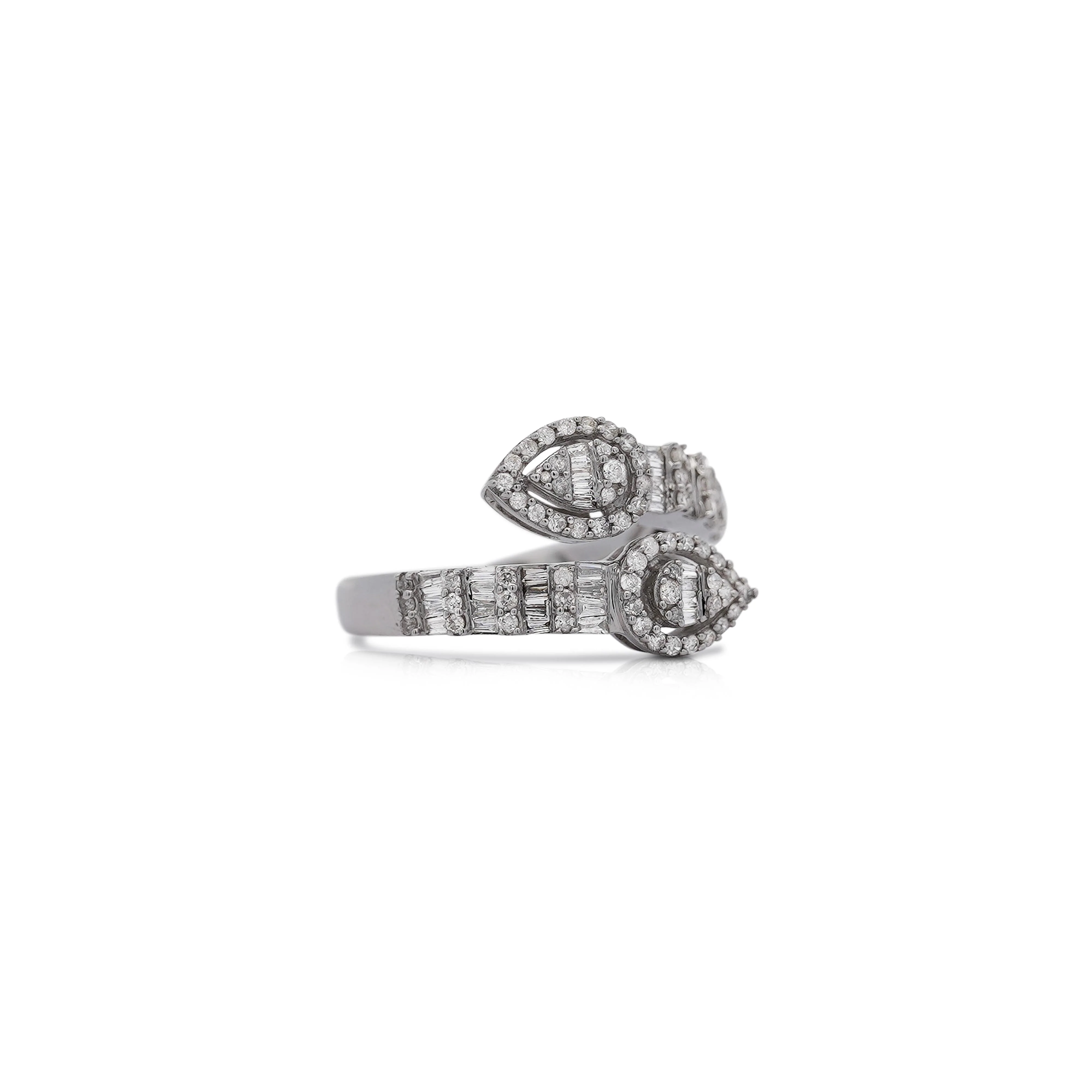 1.10 Carat Pear Shape Diamond Cluster Bypass Ring in 14K White Gold - Image 5