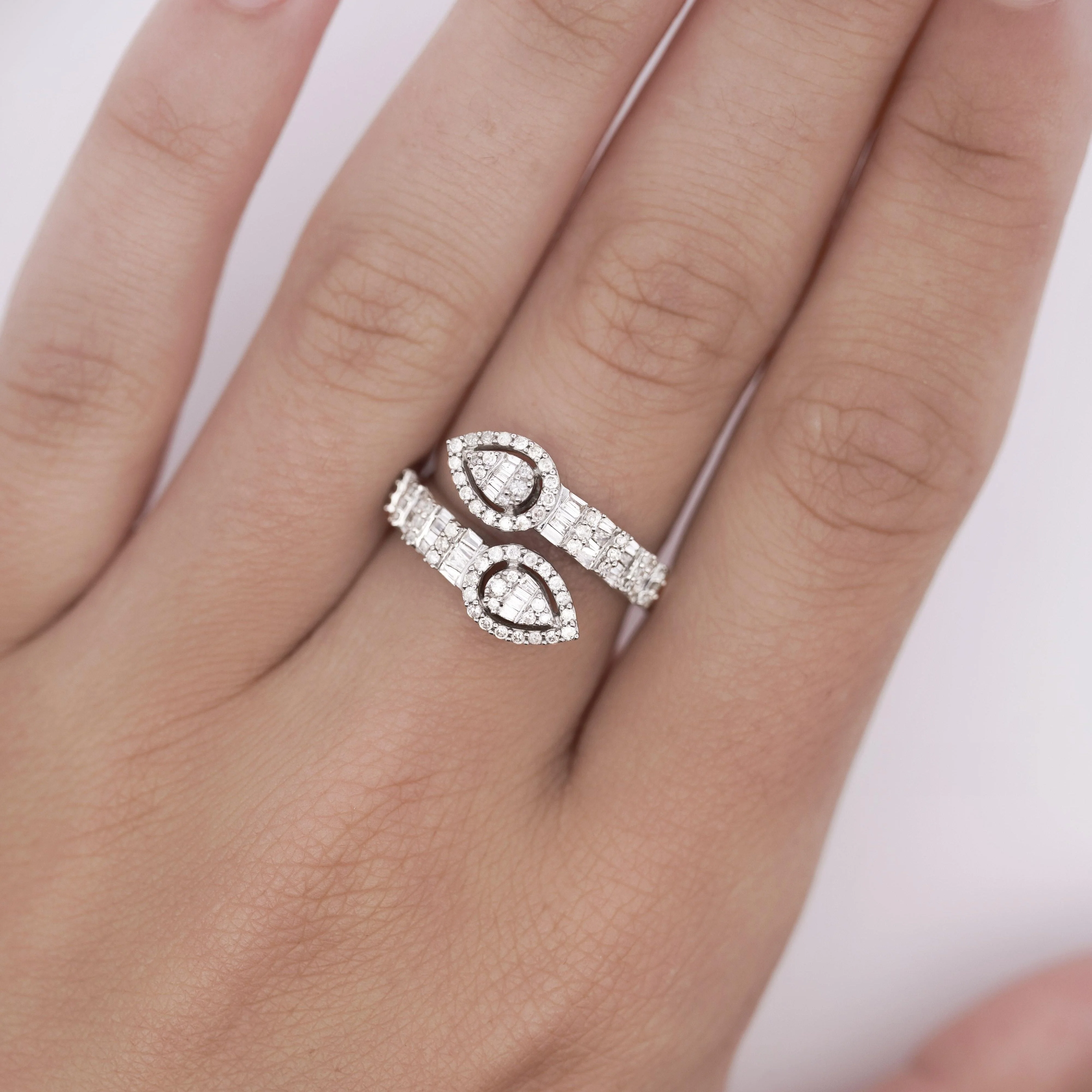 1.10 Carat Pear Shape Diamond Cluster Bypass Ring in 14K White Gold - Image 7