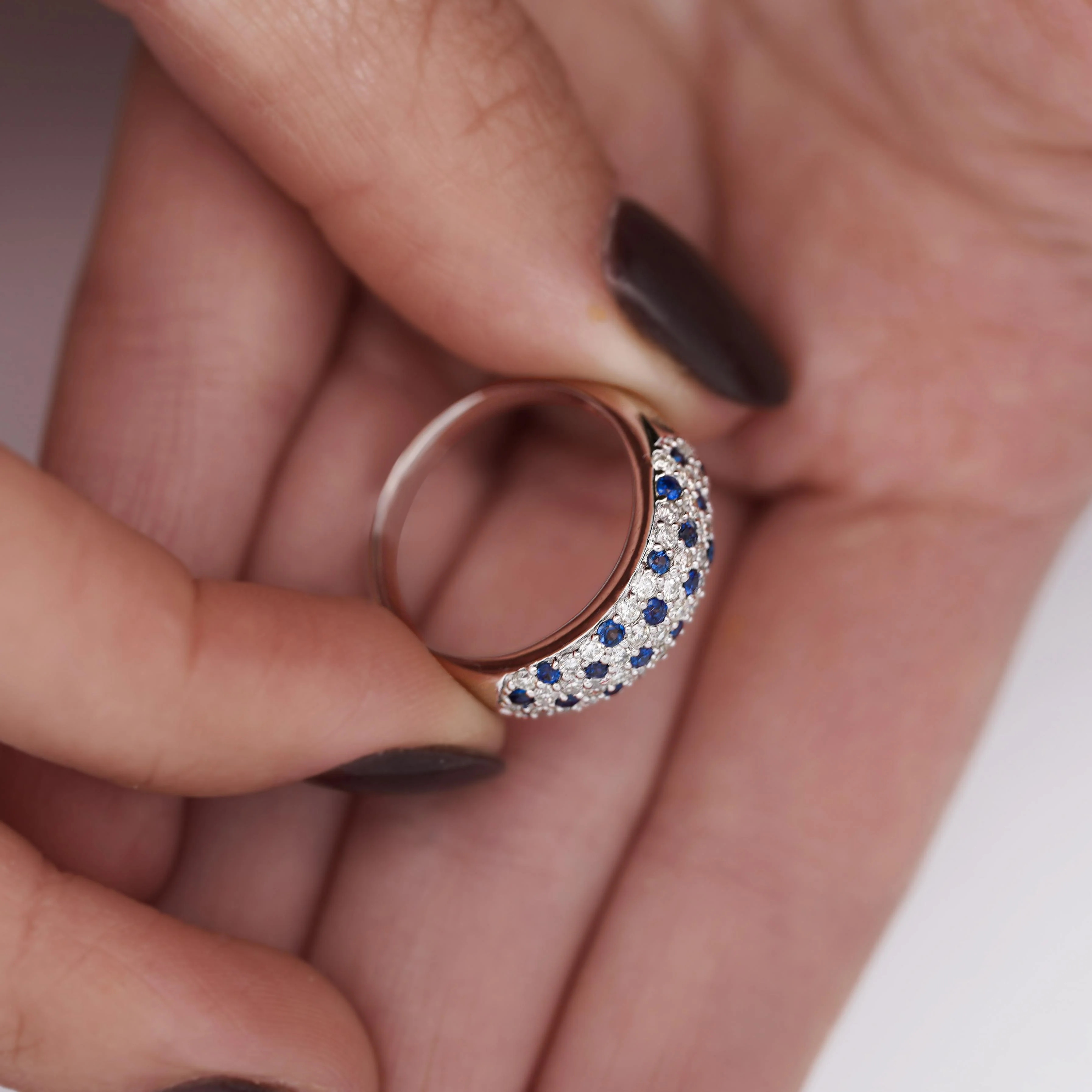 1.10 Carat Sapphire and Diamond Pave Cluster Platinum Band Ring - Image 8