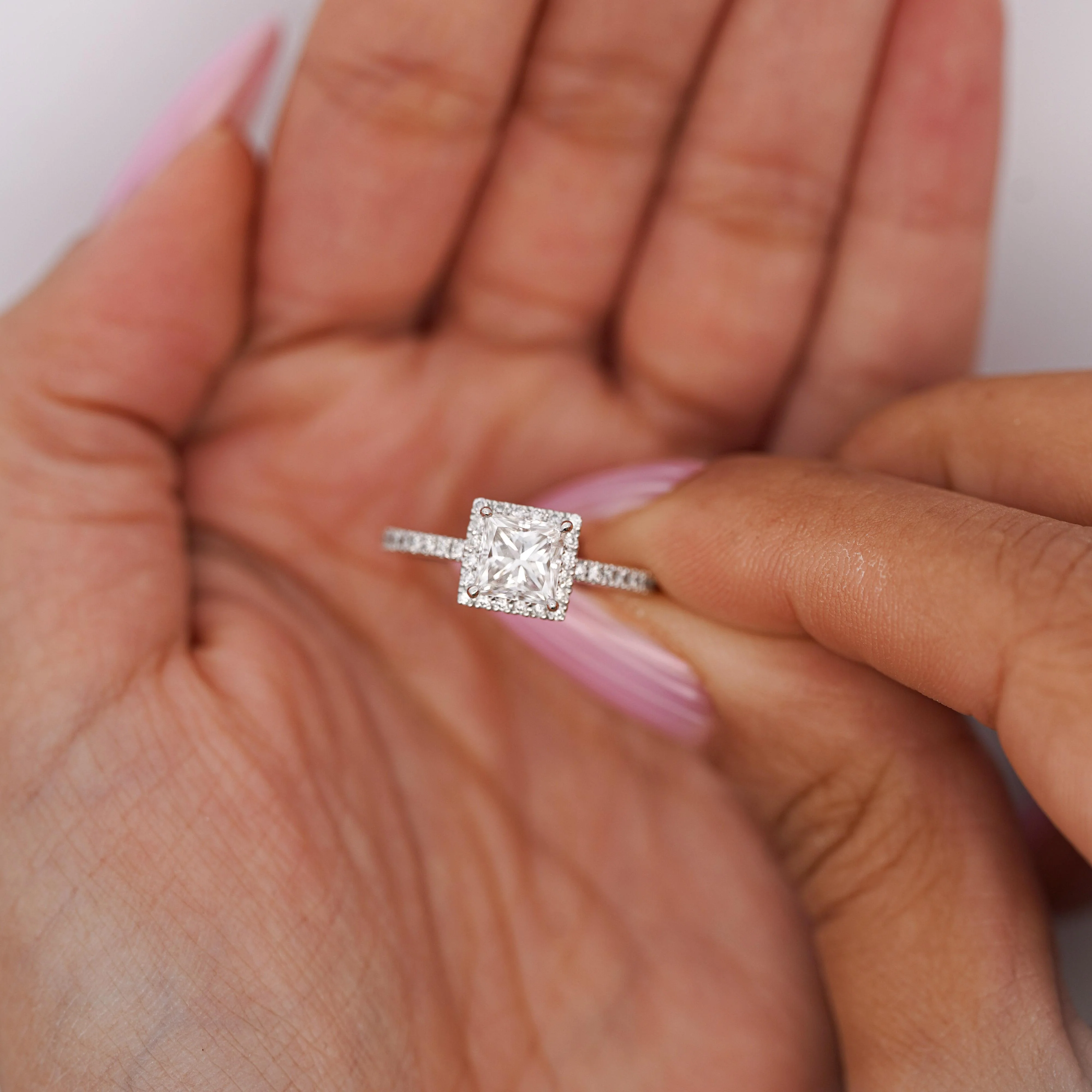 1.11 Carat G/SI2 Princess Cut Diamond Pave Halo Set in Platinum Engagement Ring - Image 10