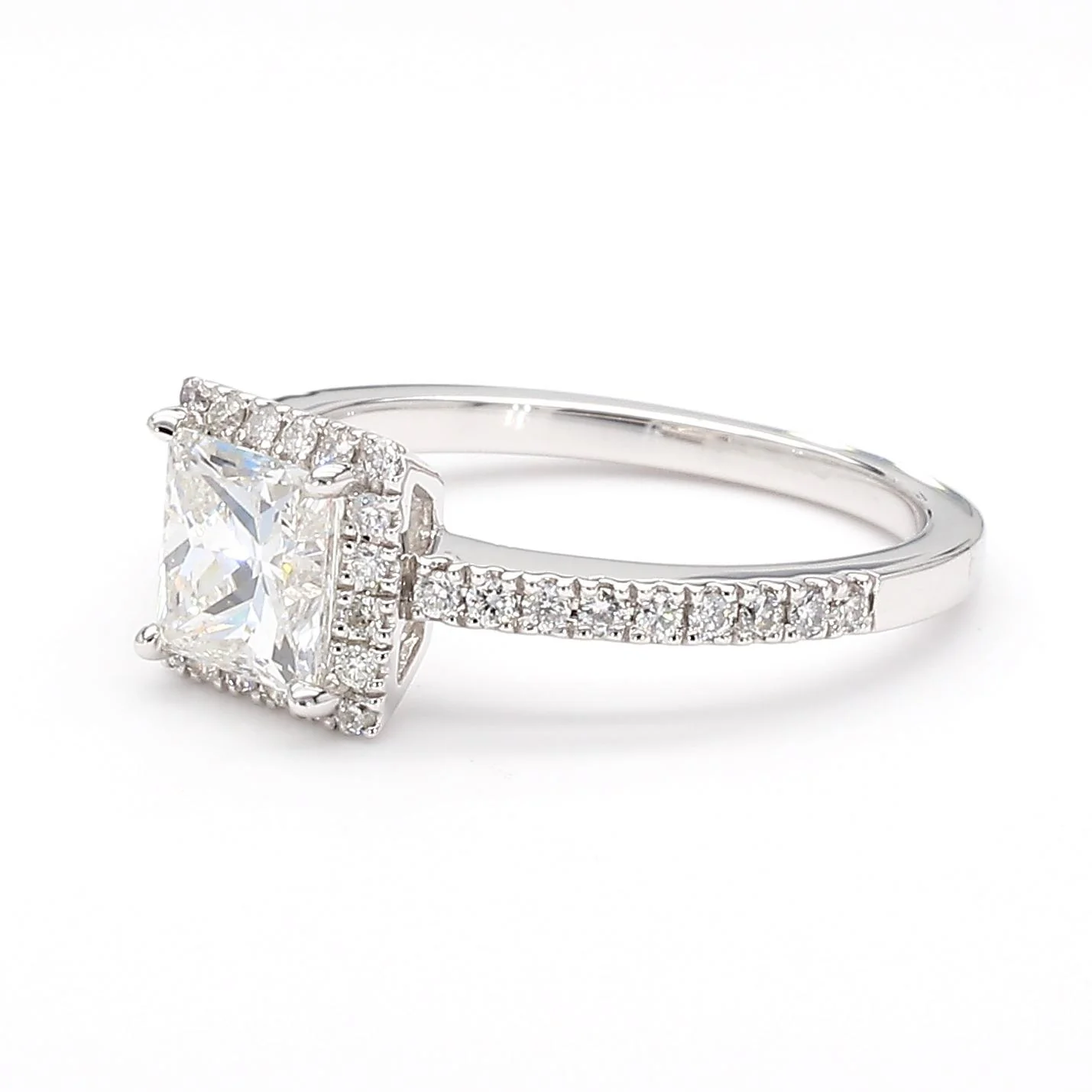 1.11 Carat G/SI2 Princess Cut Diamond Pave Halo Set in Platinum Engagement Ring - Image 11