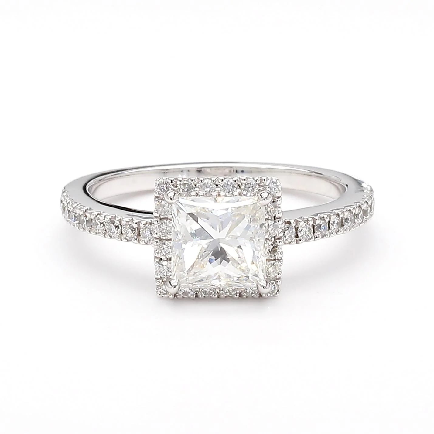 1.11 Carat G/SI2 Princess Cut Diamond Pave Halo Set in Platinum Engagement Ring - Image 12