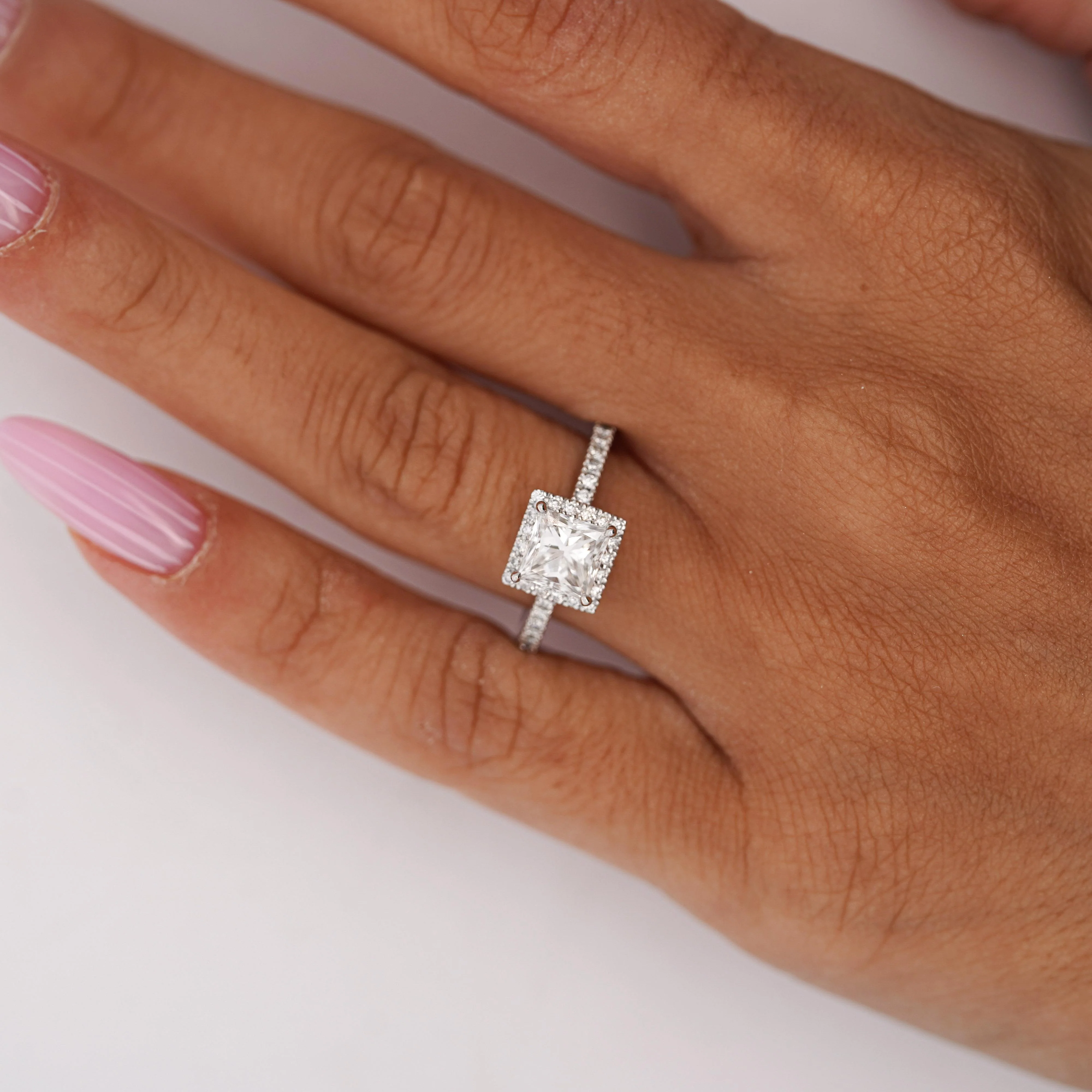 1.11 Carat G/SI2 Princess Cut Diamond Pave Halo Set in Platinum Engagement Ring - Image 3