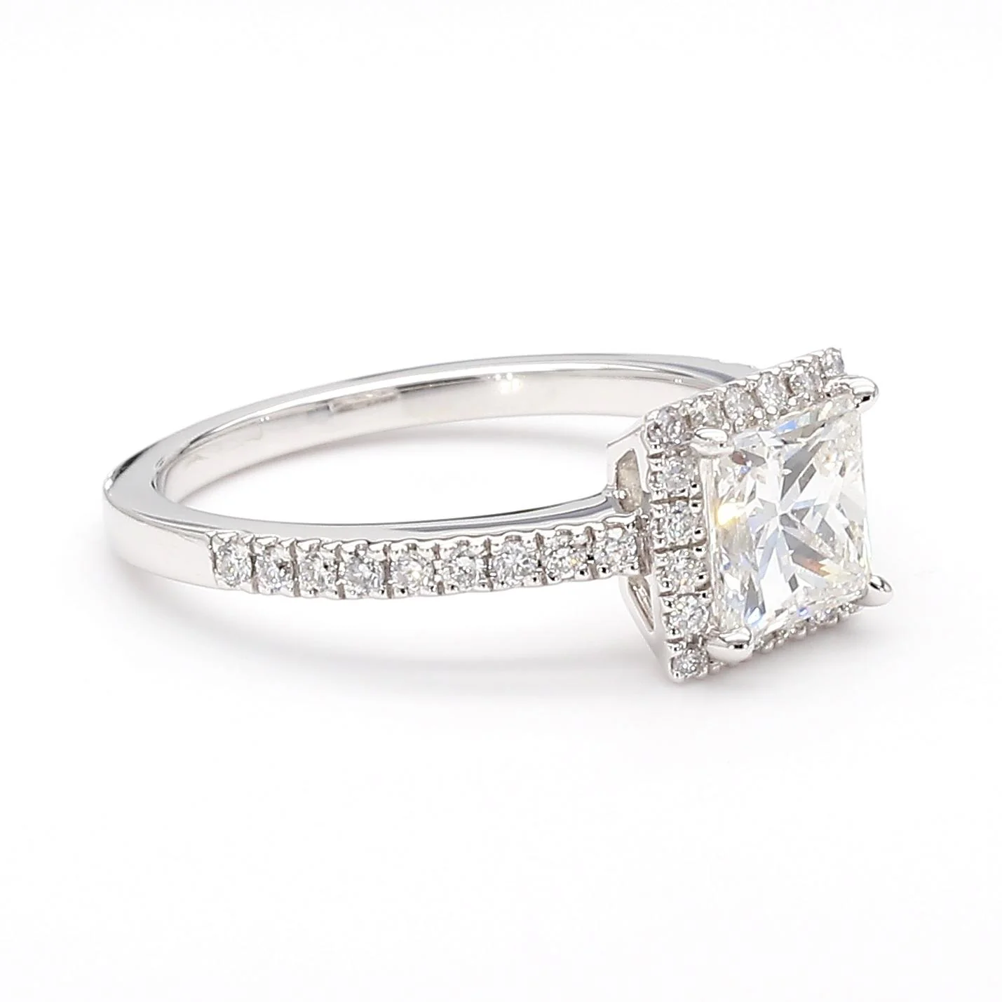 1.11 Carat G/SI2 Princess Cut Diamond Pave Halo Set in Platinum Engagement Ring - Image 4