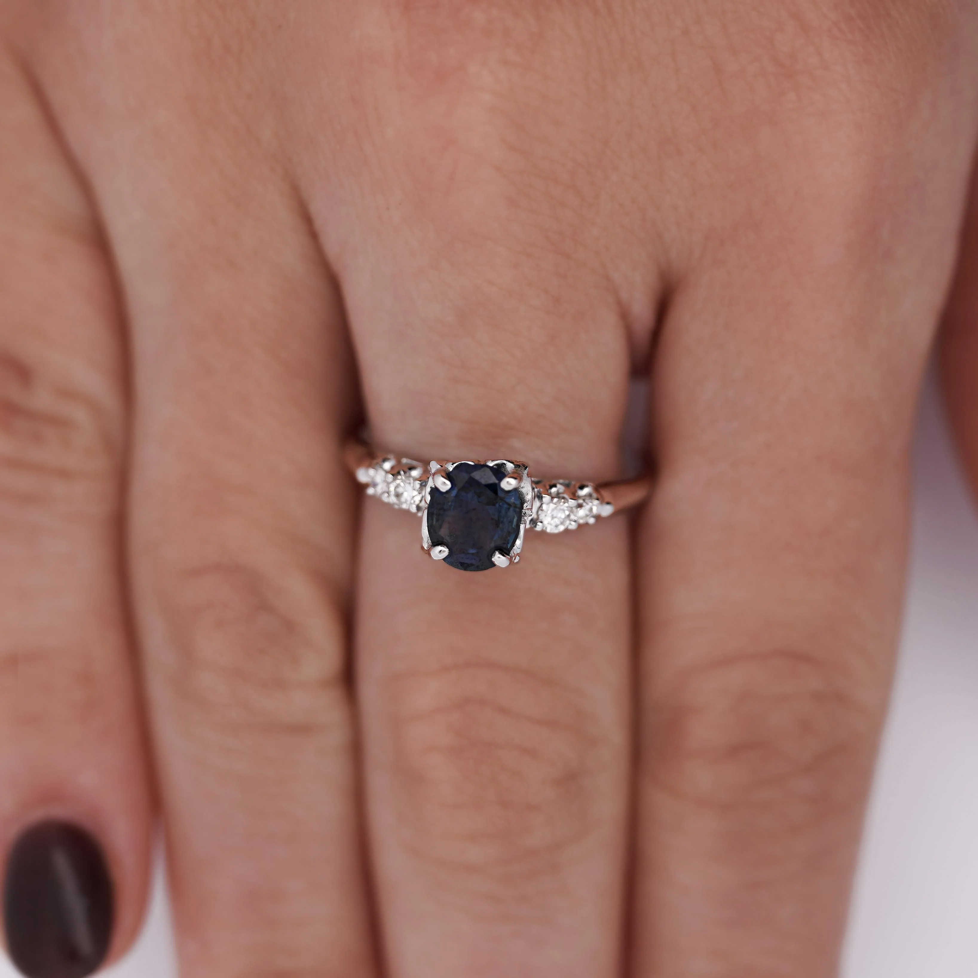 1.13 Carat Cushion Cut Sapphire & Side Diamond in 14K White Gold Engagement Ring - Image 3