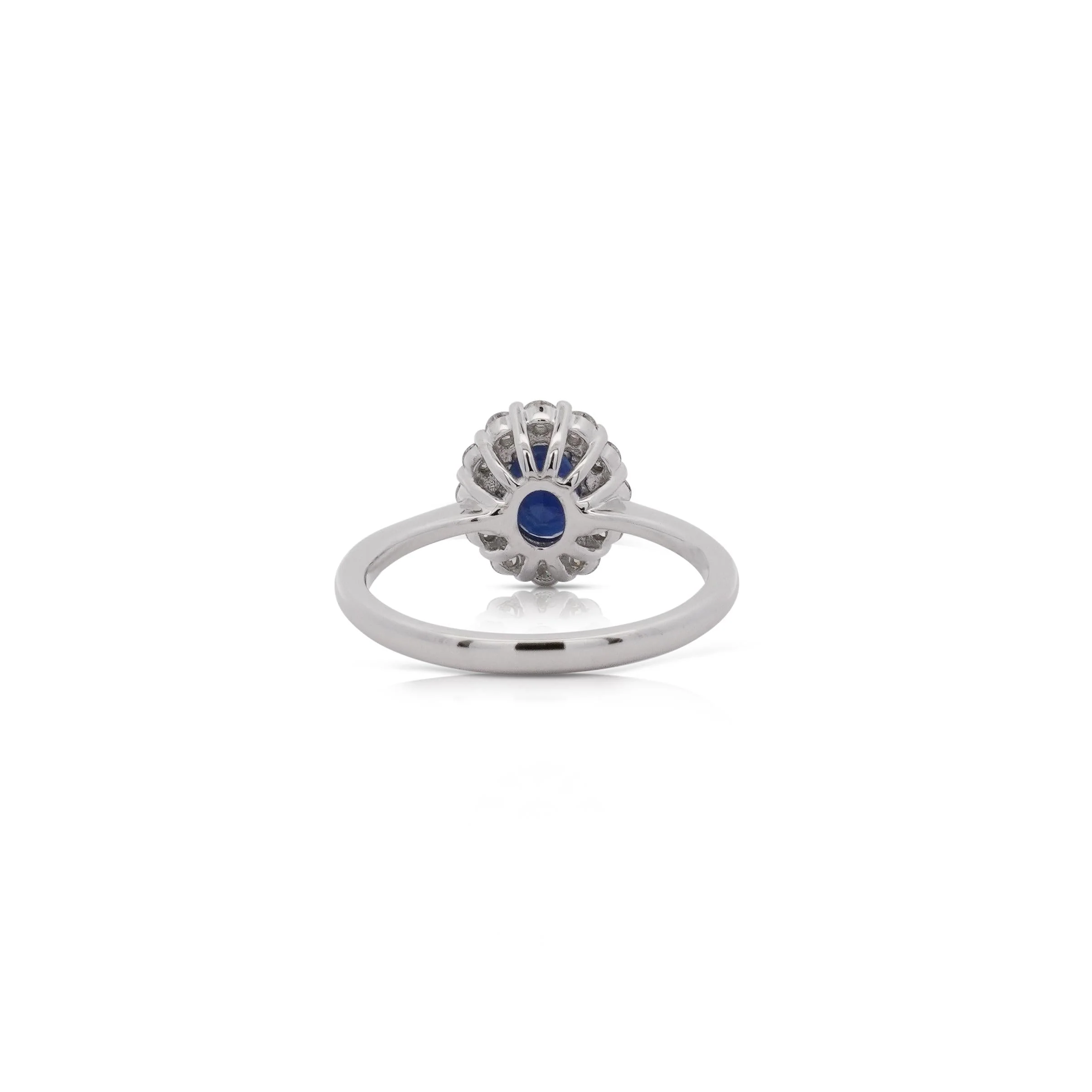 1.14 Carat Oval Deep Blue Sapphire & Round Diamond 18K White Gold Statement Ring - Image 6