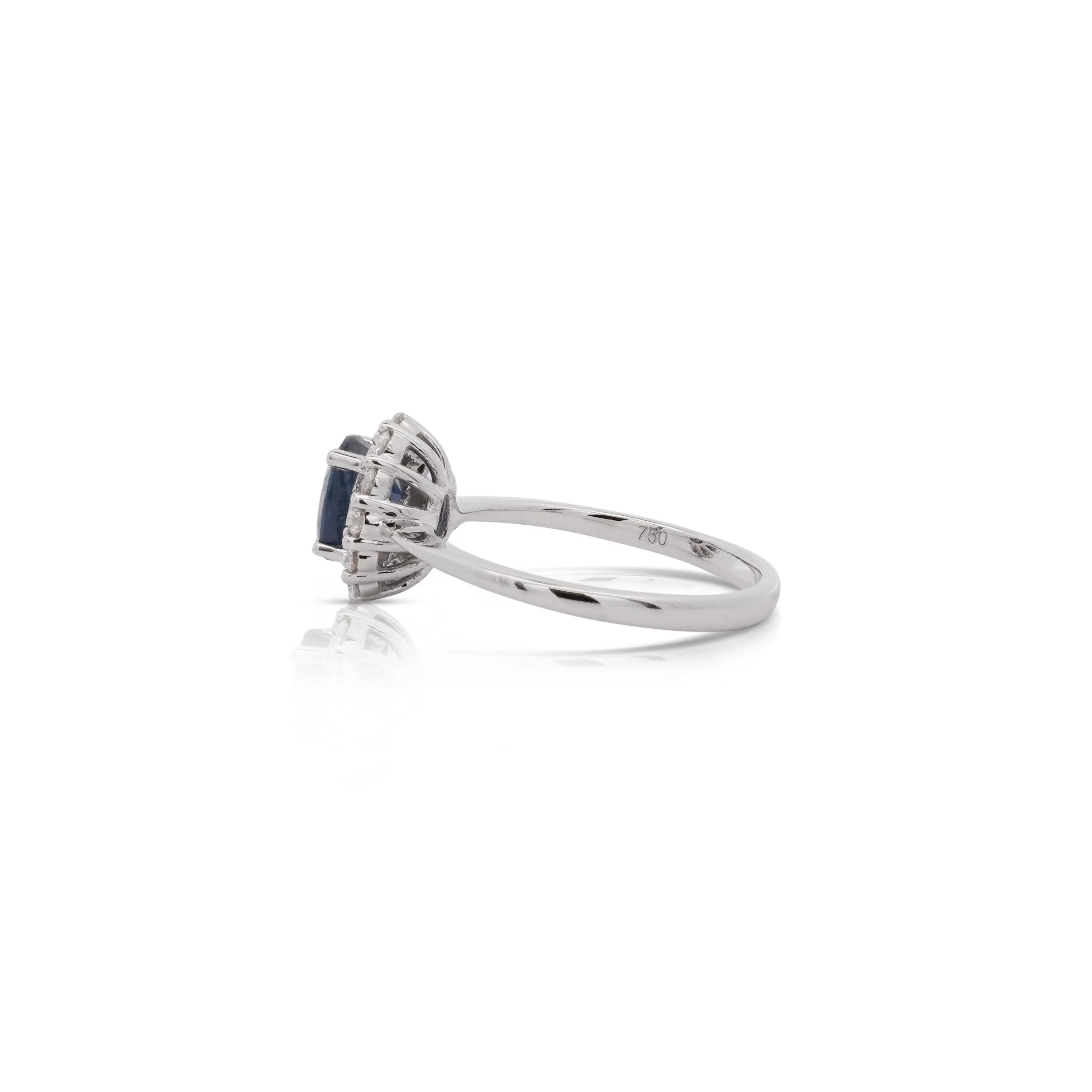 1.14 Carat Oval Deep Blue Sapphire & Round Diamond 18K White Gold Statement Ring - Image 7