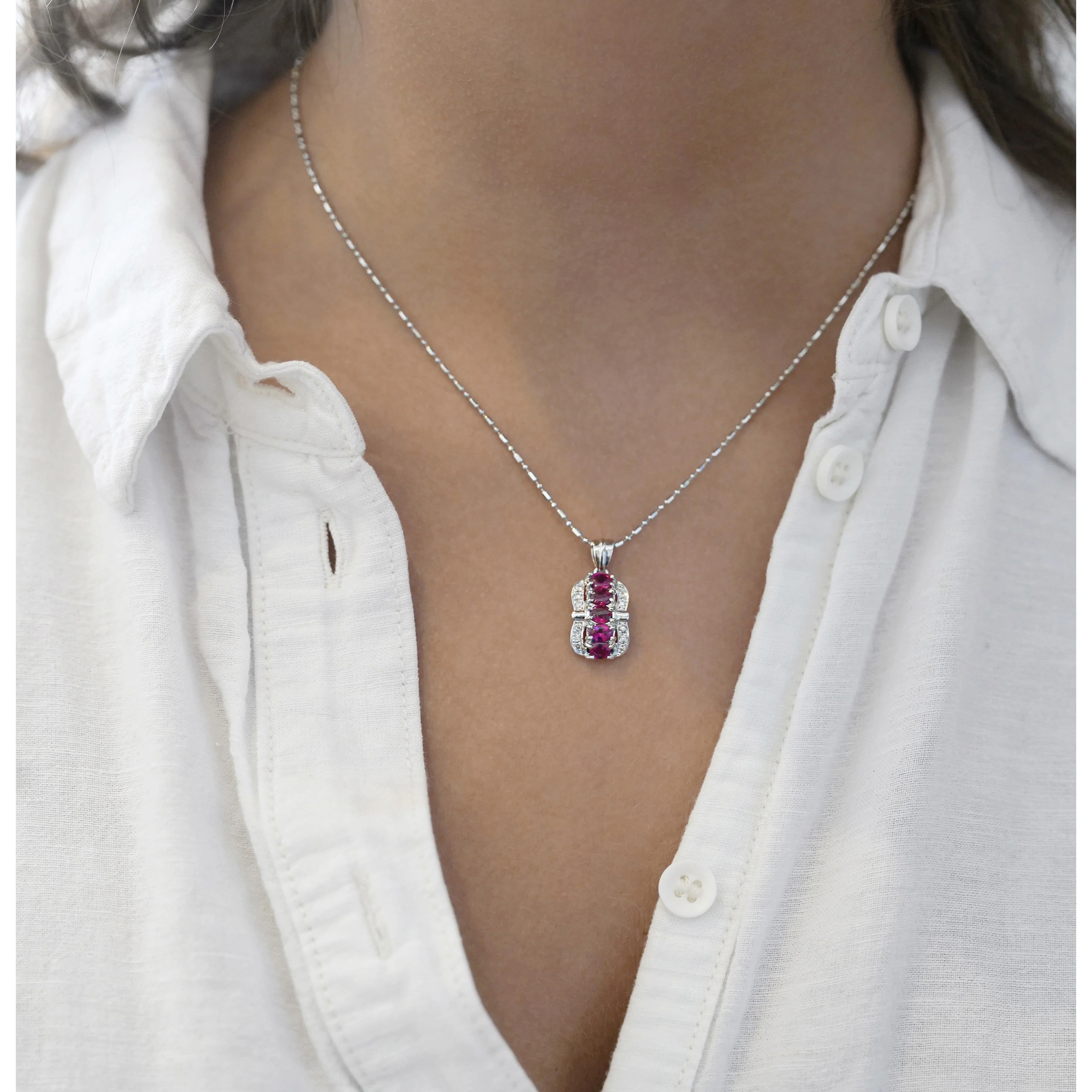1.15 Carat Pinkish Red Ruby and Diamond Pendant Necklace Platinum - Image 5