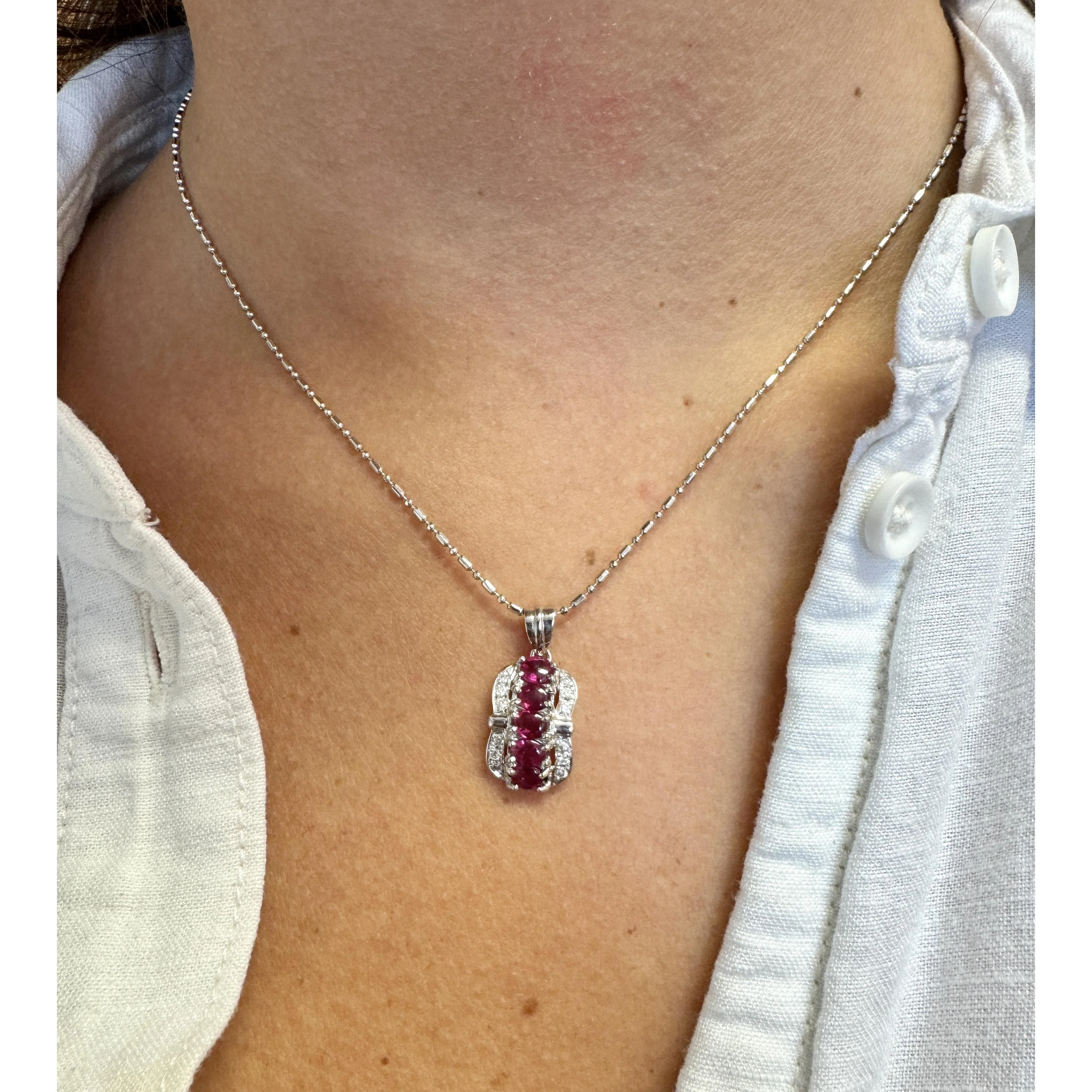 1.15 Carat Pinkish Red Ruby and Diamond Pendant Necklace Platinum - Image 6