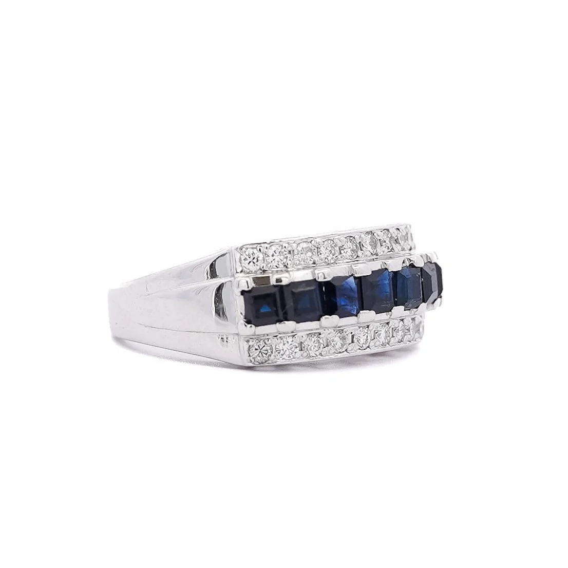 1.16 Carat Sapphire and Round Cut Diamond Cluster Band Ring in Platinum - Image 2