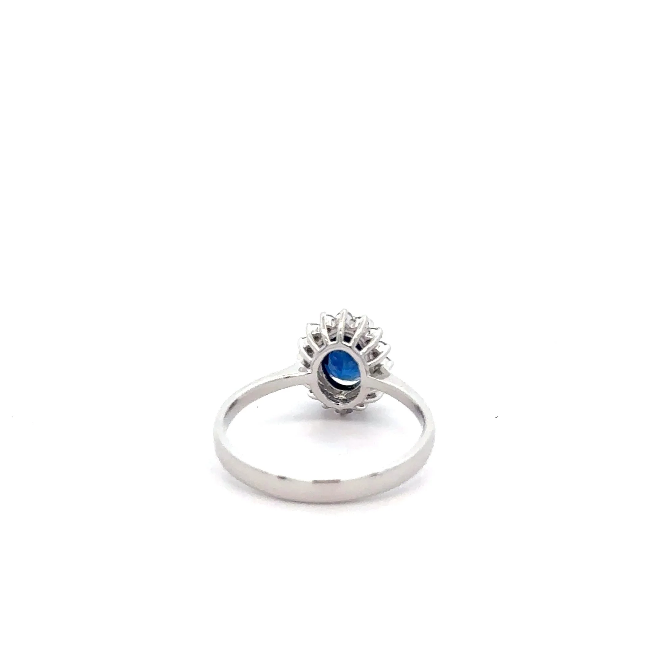 1.16 Carat Oval Blue Sapphire & Diamond Halo 18K White Gold Ring - Image 5