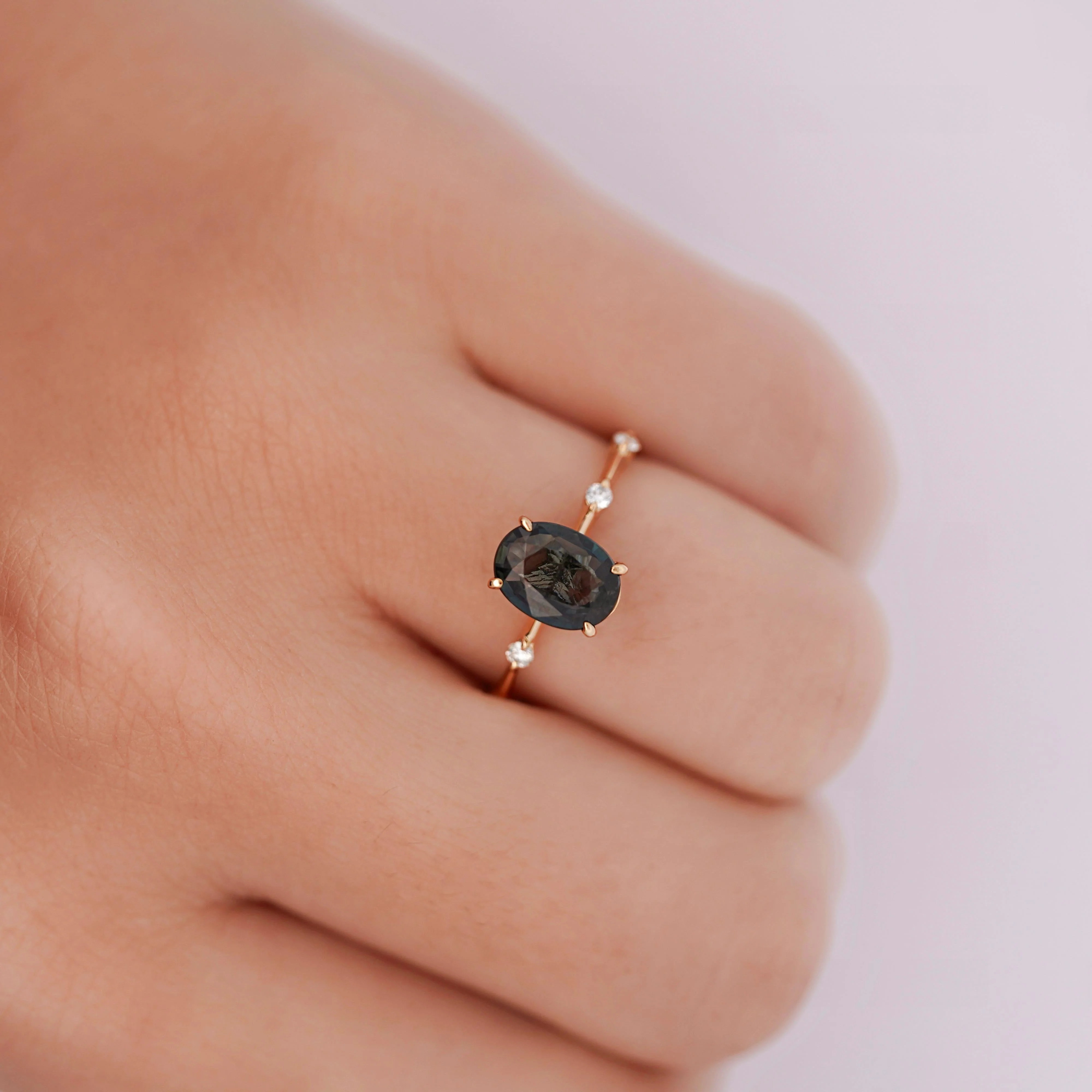 1.17 Carat Oval Cut Sapphire Thin Diamond Band 14K Gold Ring - Image 5