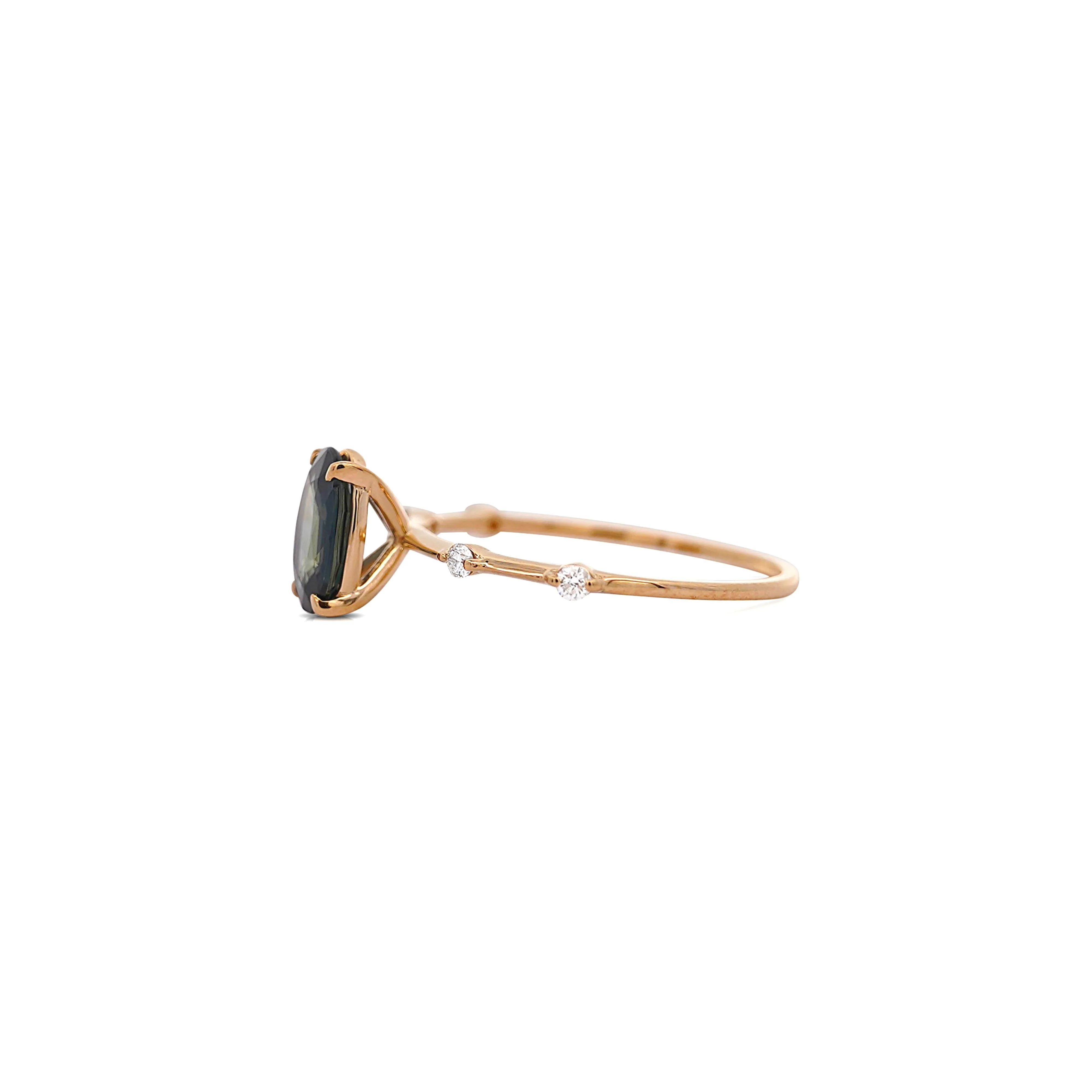 1.17 Carat Oval Cut Sapphire Thin Diamond Band 14K Gold Ring - Image 7