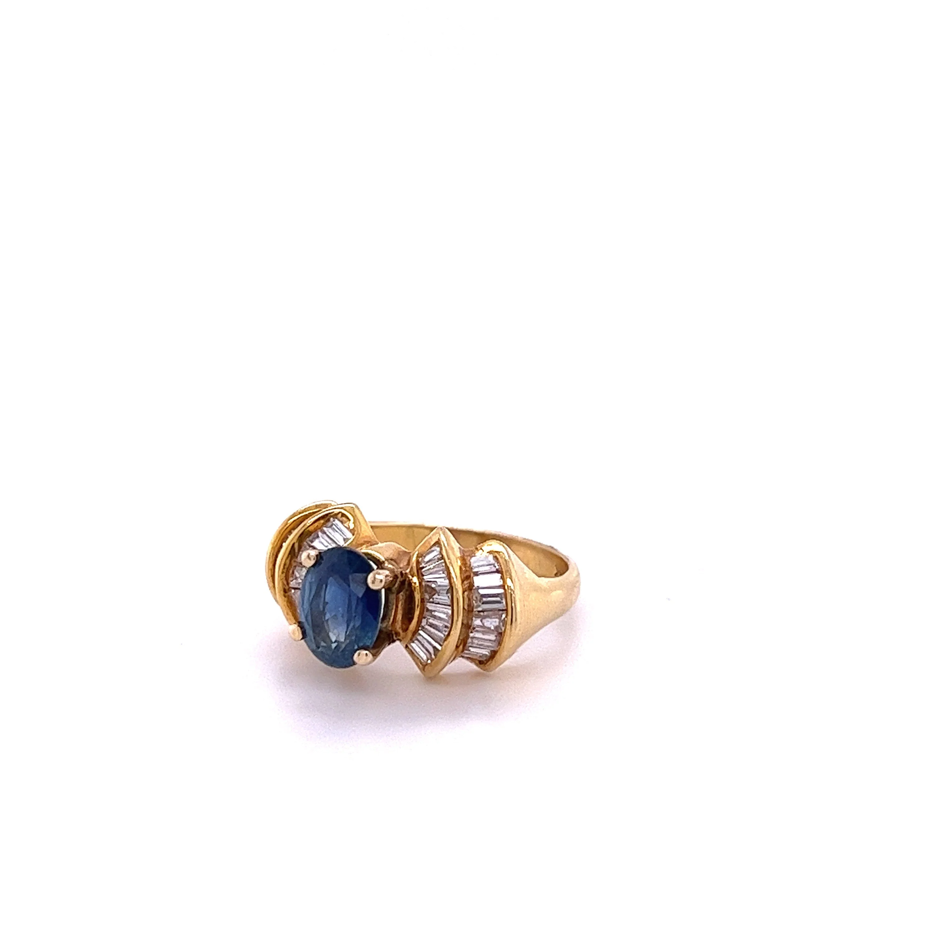 1.19 Carat Oval Cut Blue Sapphire with Baguette Cut Diamonds in 14k Gold Ring - Image 3
