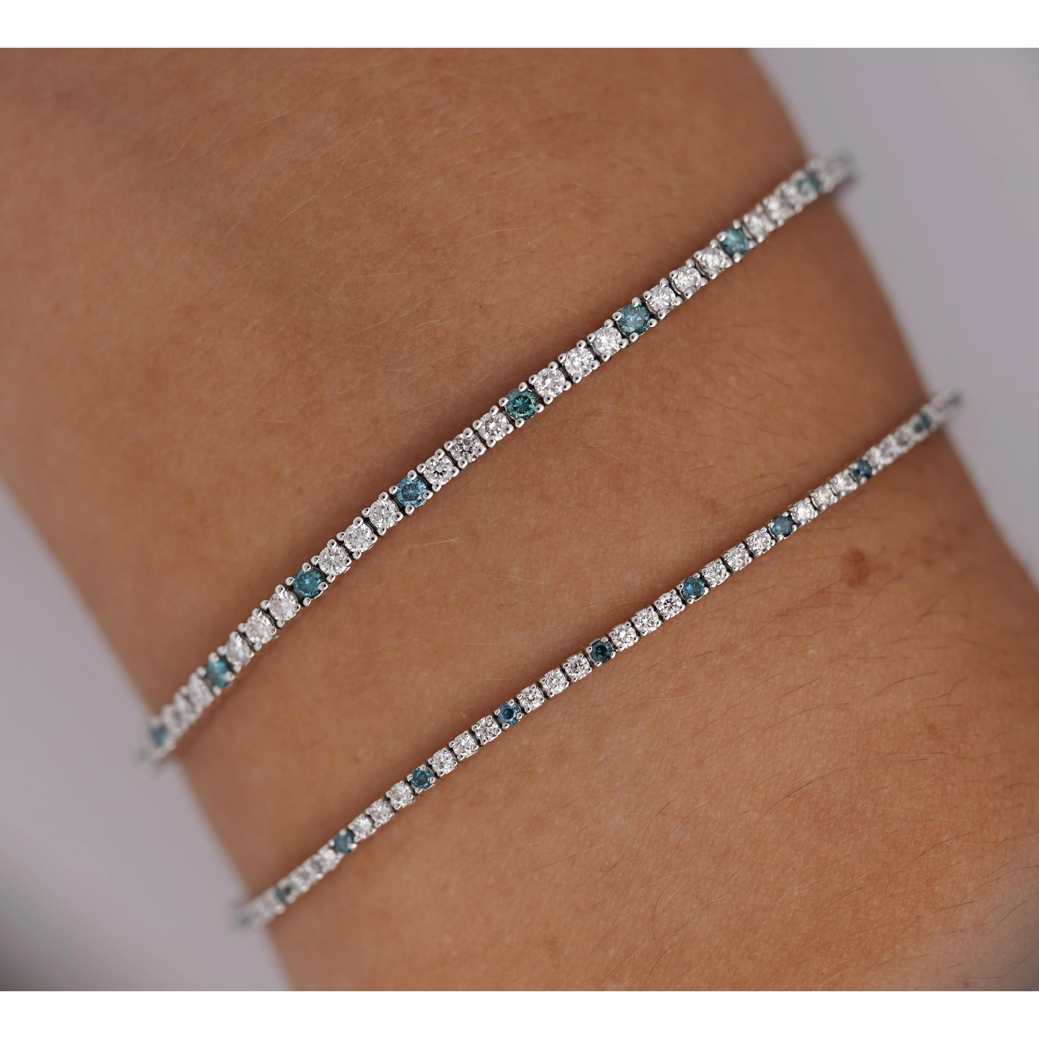 1-2 Carat Blue & White Lab Grown Diamond 4-Prong 14K White Gold Tennis Bracelet - Image 4