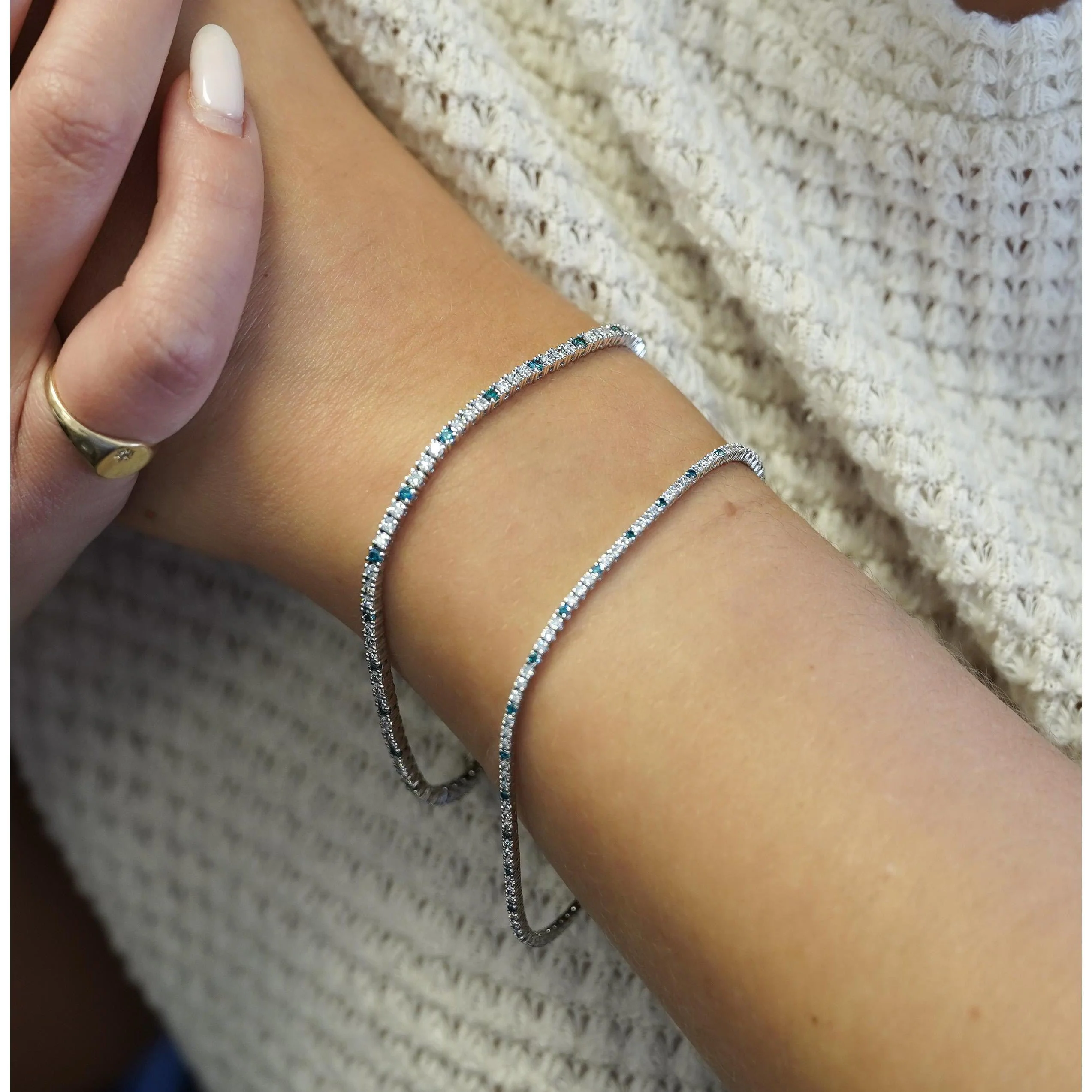 1-2 Carat Blue & White Lab Grown Diamond 4-Prong 14K White Gold Tennis Bracelet - Image 5