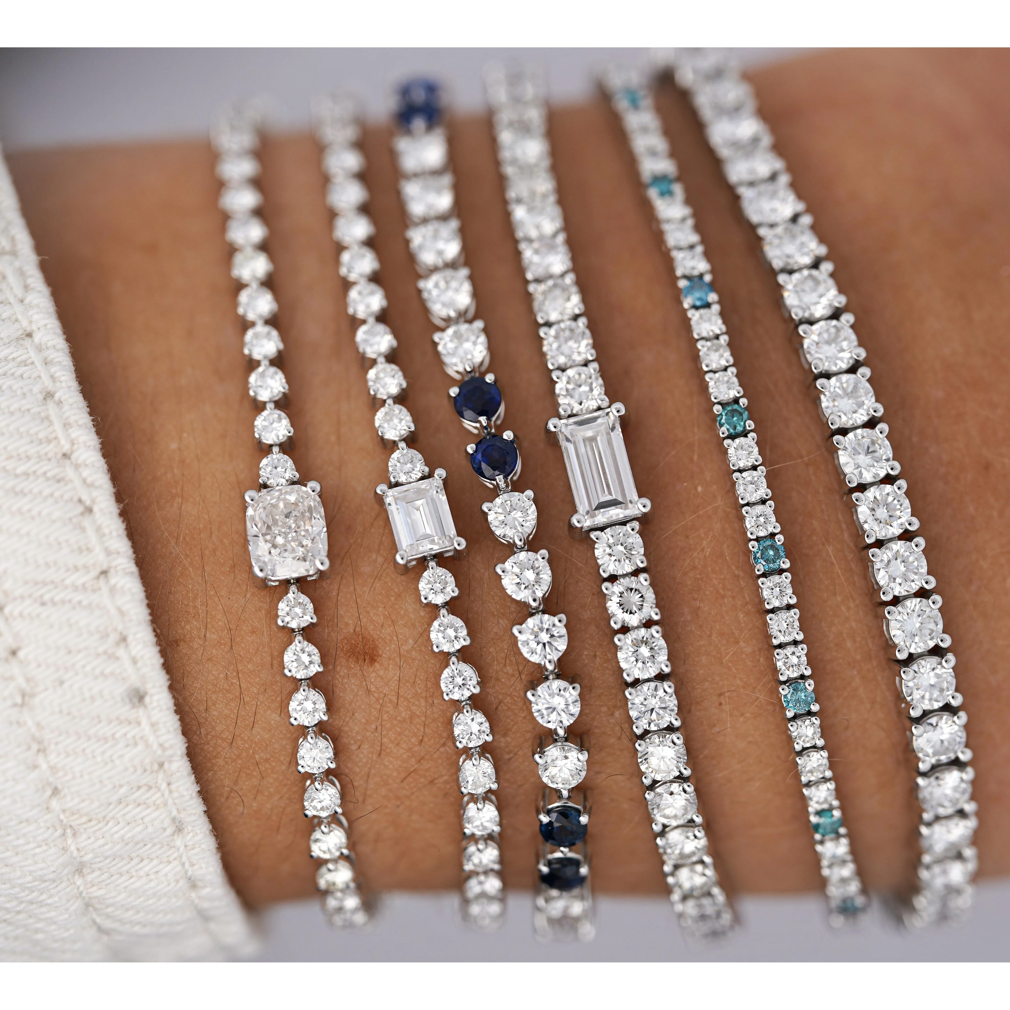 1-2 Carat Blue & White Lab Grown Diamond 4-Prong 14K White Gold Tennis Bracelet - Image 7