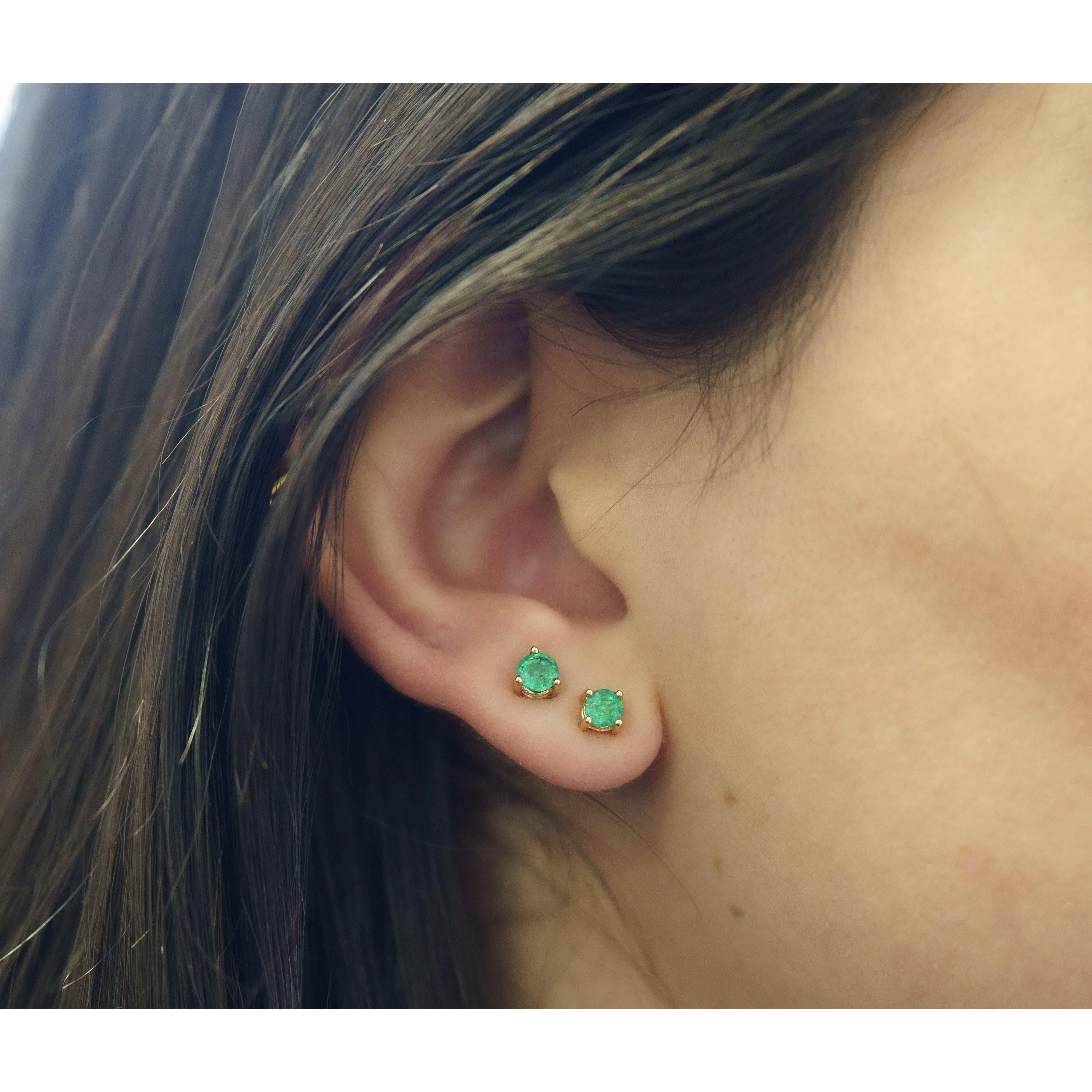 1/2 Carat Natural Emerald Stud Earrings 4mm 4-Prong 14K Gold - Image 5