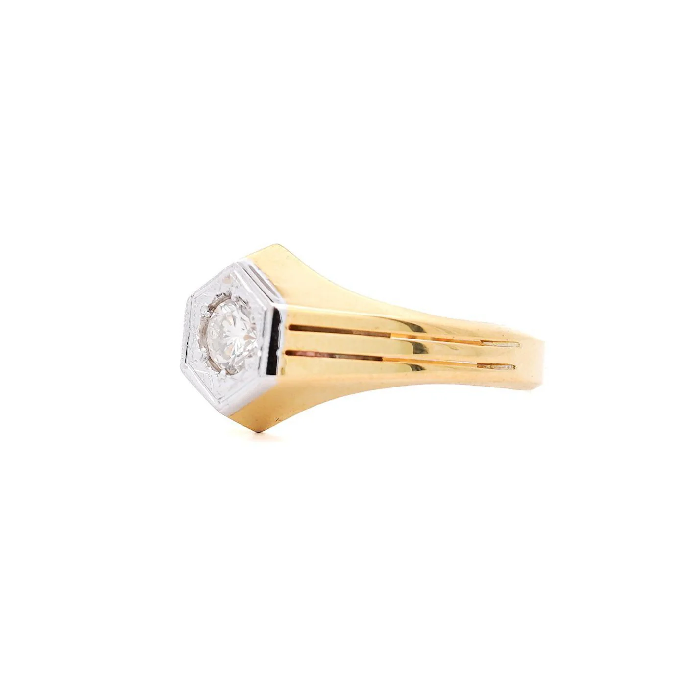 1/2 Carat Round Diamond Solitaire Unisex Ring in 14K Yellow Gold - Image 2