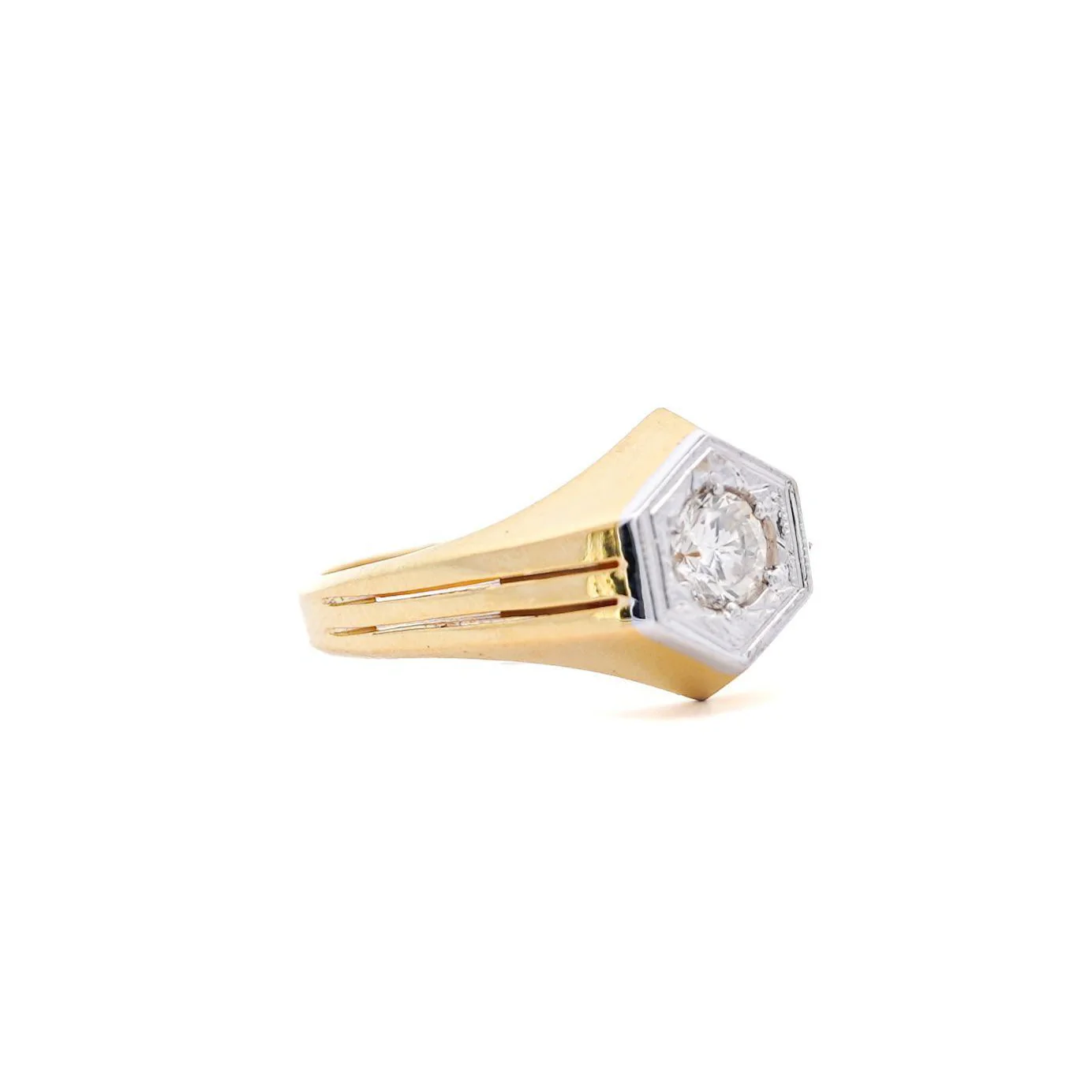 1/2 Carat Round Diamond Solitaire Unisex Ring in 14K Yellow Gold - Image 3