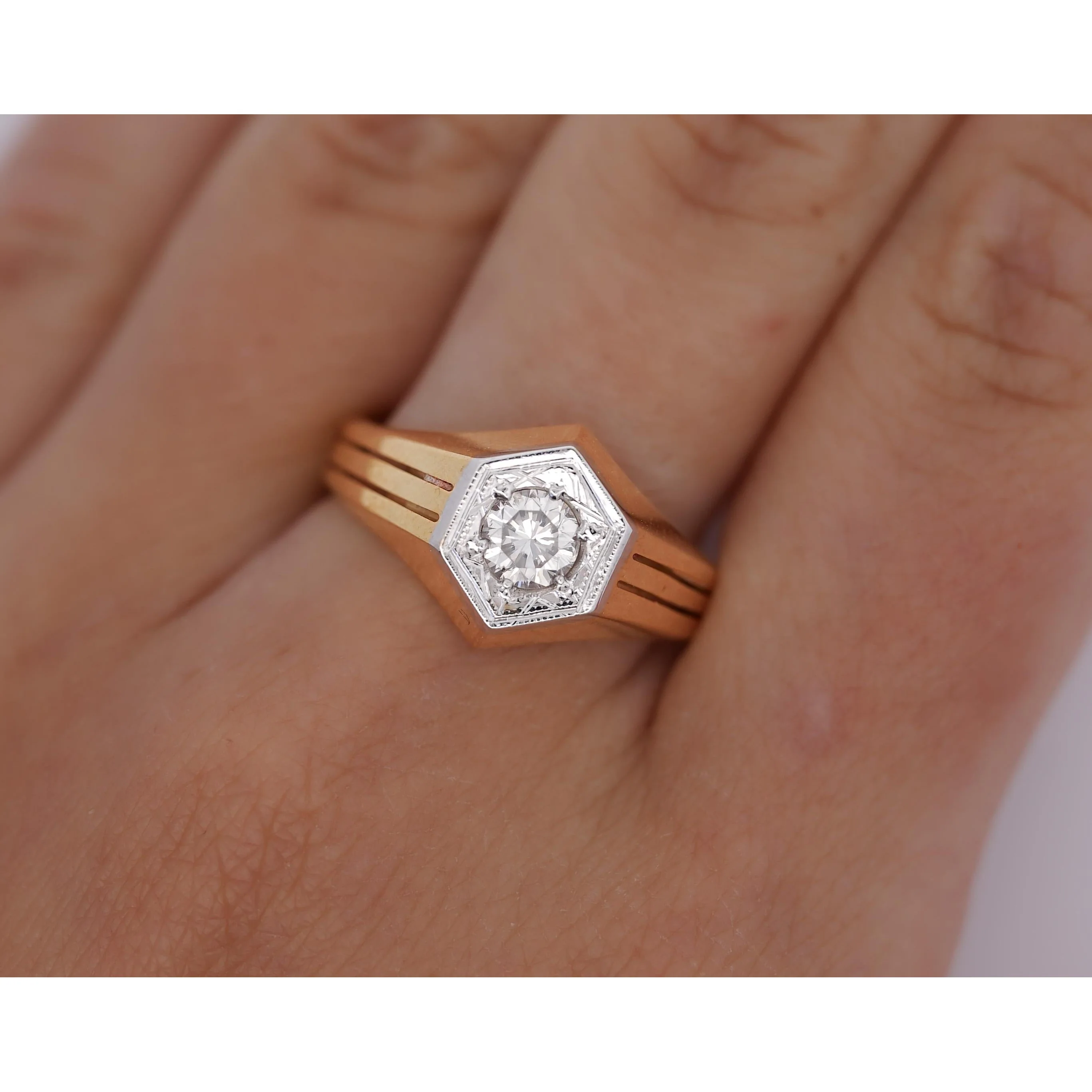 1/2 Carat Round Diamond Solitaire Unisex Ring in 14K Yellow Gold - Image 5